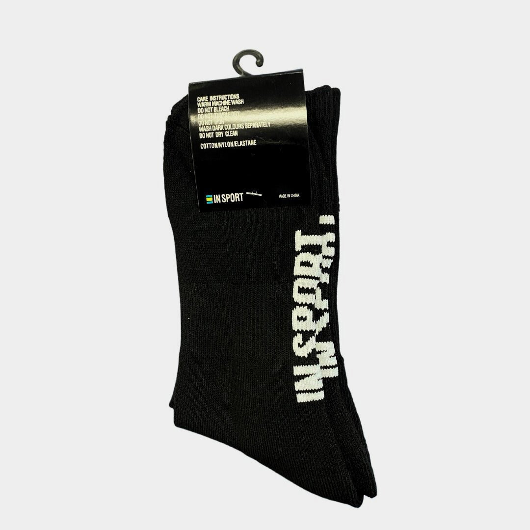 INSPORT Men's 2-Pack Black Crew Socks (Size 8-12) - Comfortable Athletic Socks for Running, Gym & Everyday Wear