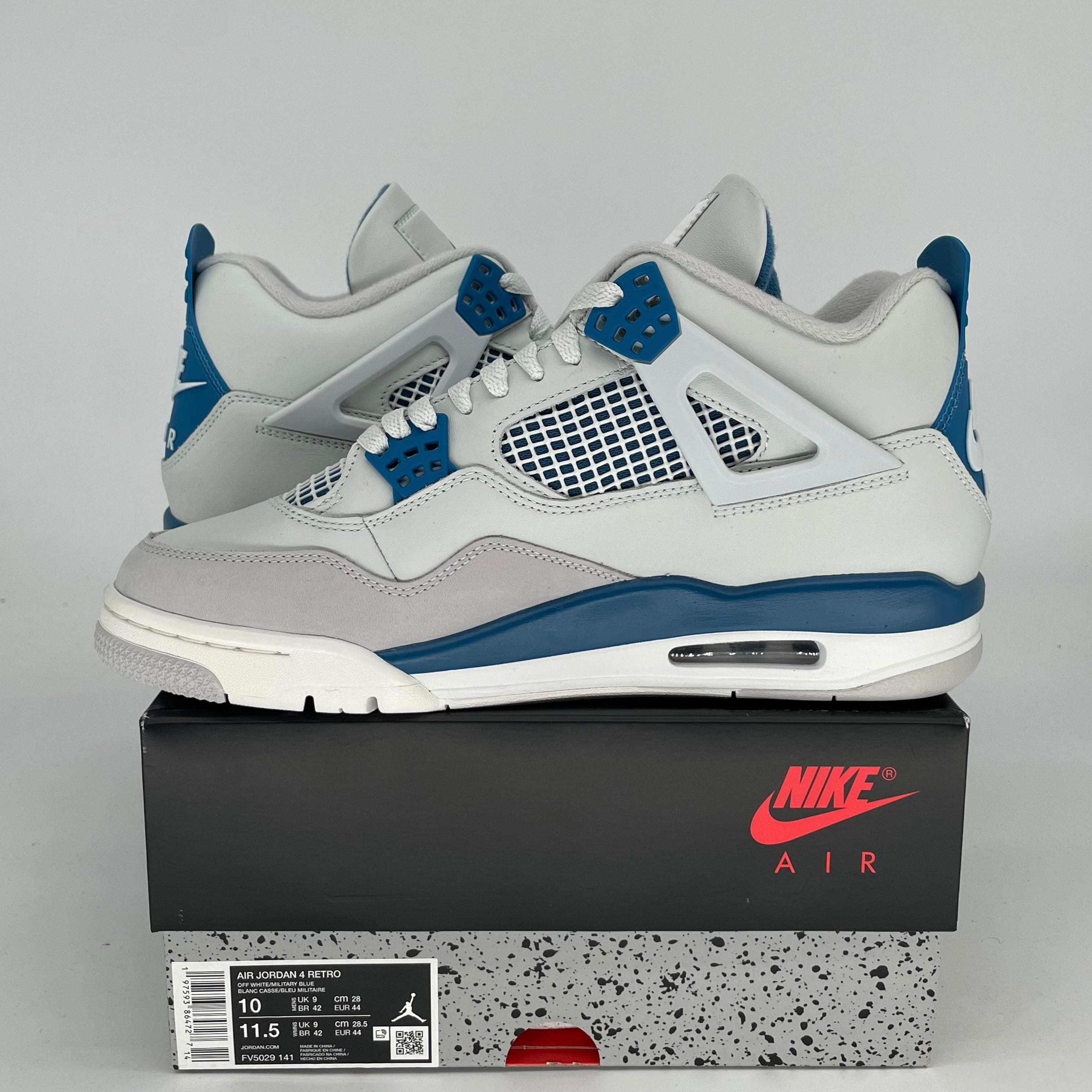 Original Air Jordan 4 Retro 'Military Blue' Men's Basketball Shoes - Size 10 & Women's Size 11.5 (FV5029-141) - Perfect for Streetwear, Sneaker Collecting & Casual Fashion