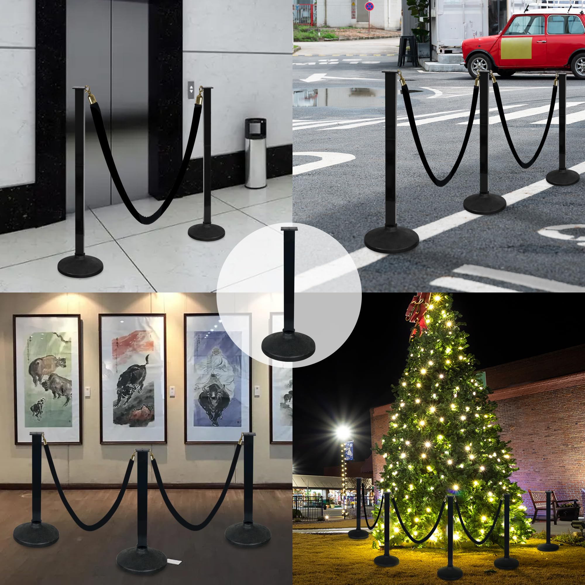 4 Pack Heavy Duty Stanchions with Velvet Rope & Weighted Base - Premium Crowd Control Posts for Queue Management - Perfect for Movie Theaters, Events, Parties and VIP Areas