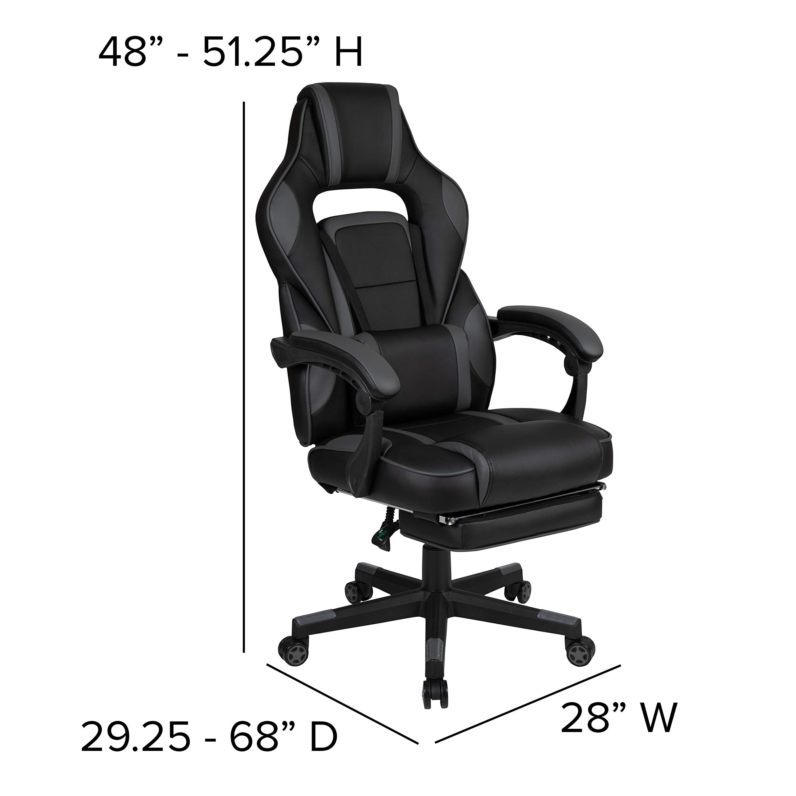 X40 Ergonomic Gaming Chair - Racing Style Computer Chair with Reclining Back, Adjustable Arms & Slide-Out Footrest - Massage Lumbar Support - Black/Gray - Perfect for Esports, Office Work & Home Gaming Setup