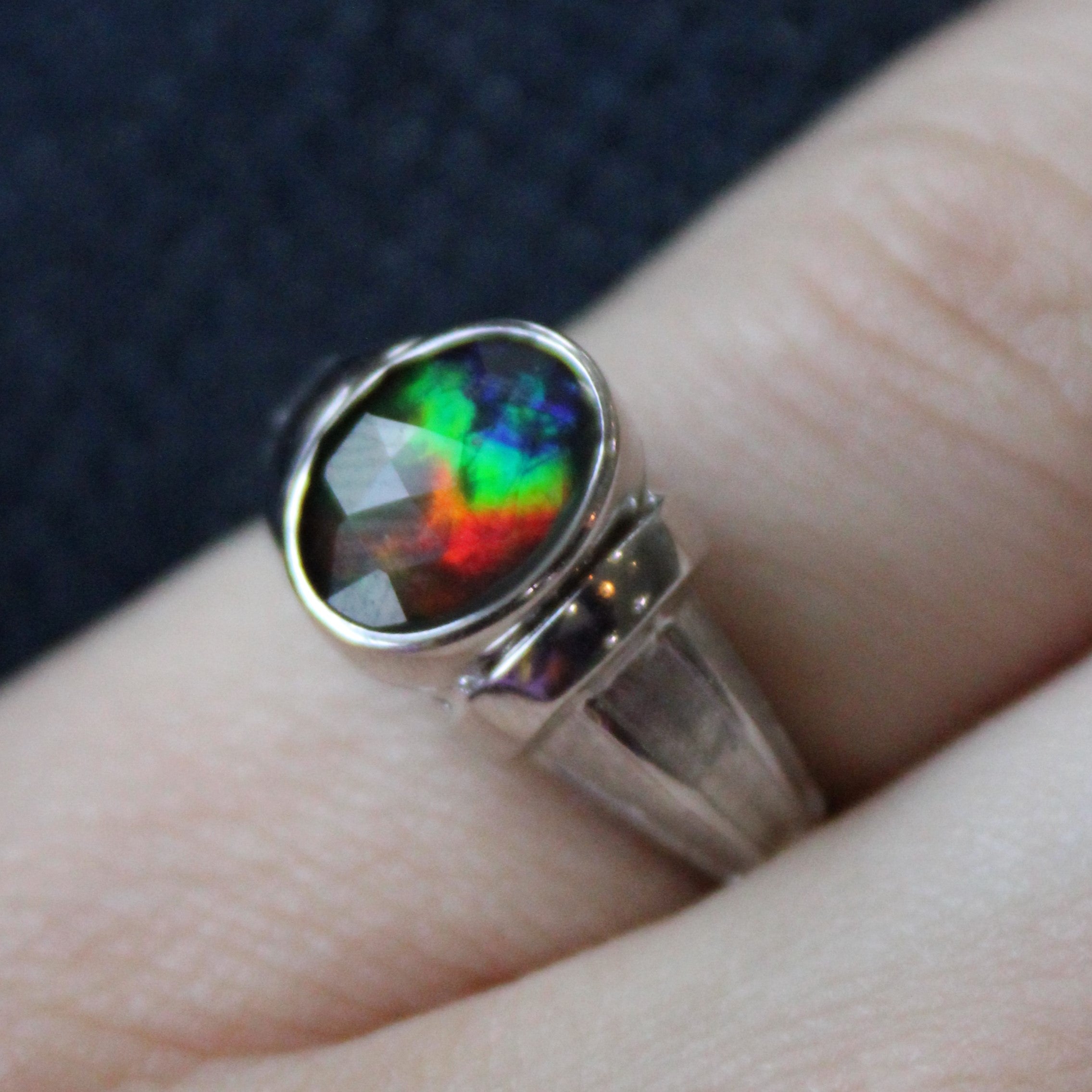 1.30ct Solitaire Ammolite Cocktail Ring - Size 7 | Elegant Gemstone Jewelry for Women | Perfect for Evening Parties, Weddings & Special Occasions