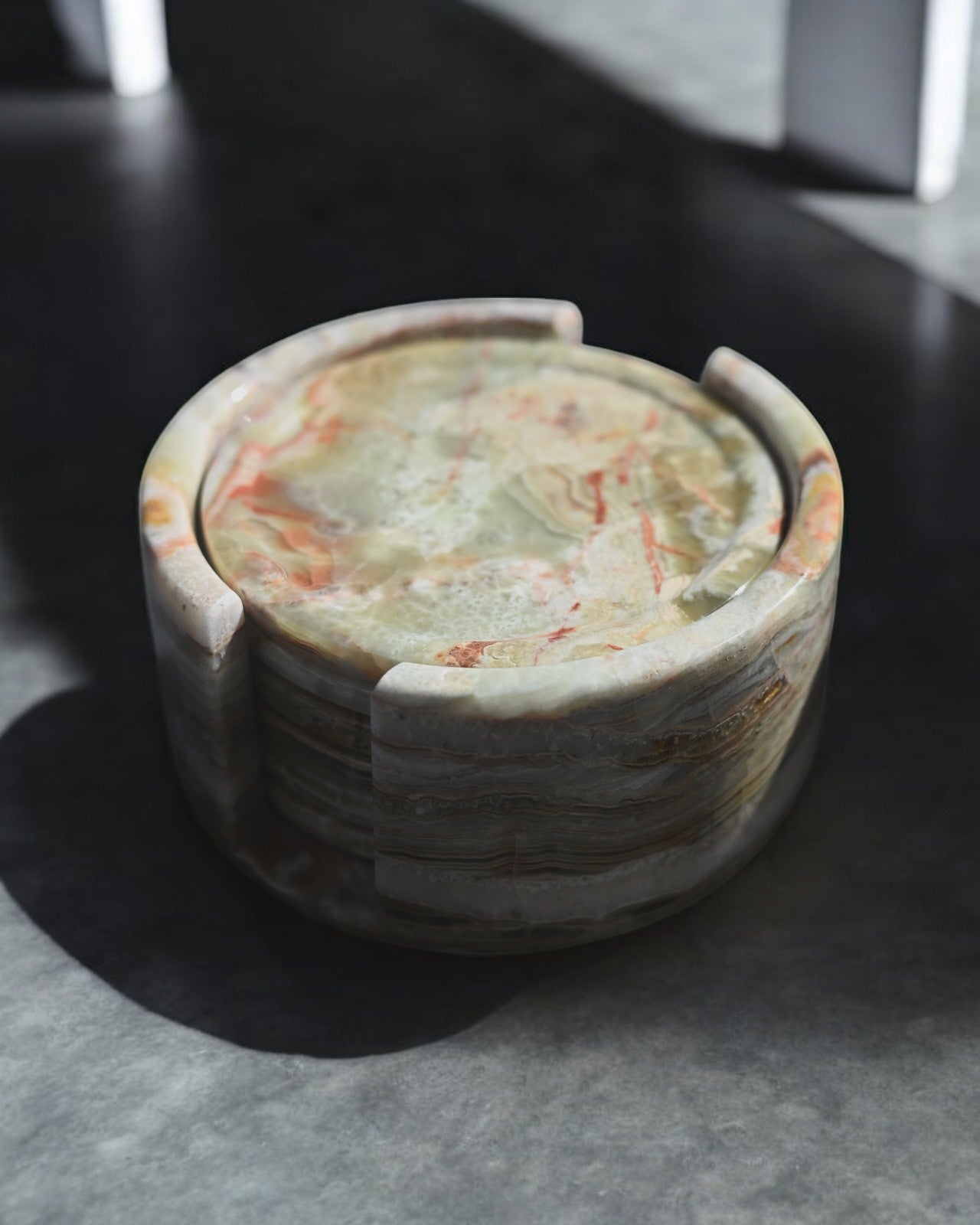 Premium Green Onyx Stone Coasters Set of 4 - Natural Stone Drink Coasters for Home & Bar - Perfect for Protecting Tables from Hot & Cold Beverages, Great Housewarming Gift