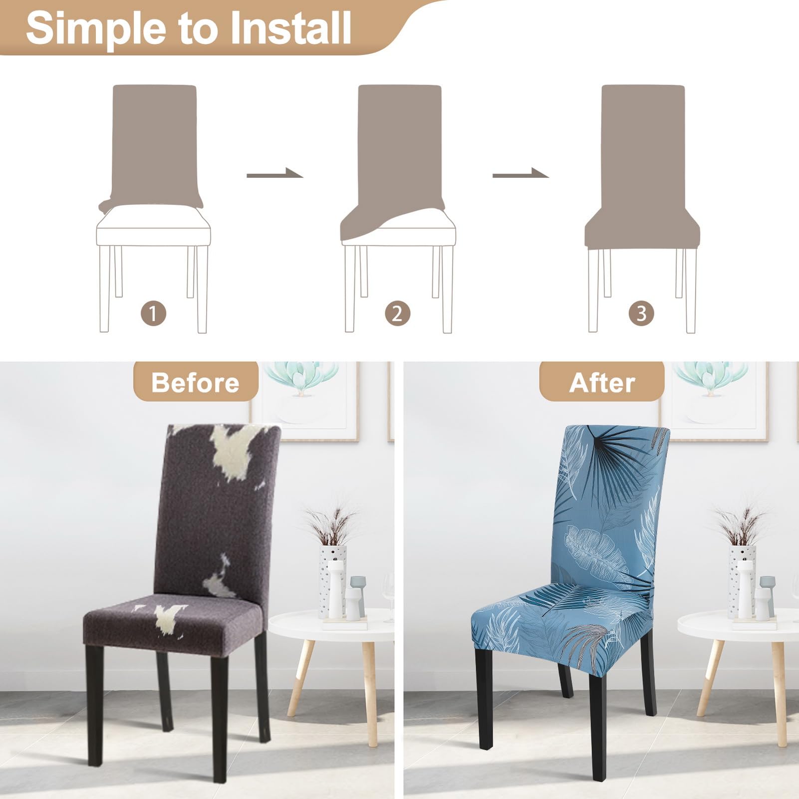 Stretchable Printed Parsons Chair Covers Set of 6 - Washable Spandex Slipcovers for Dining Chairs - Summer Pattern Kitchen Chair Protectors - Perfect for Home, Hotel & Wedding Ceremony (Blue)