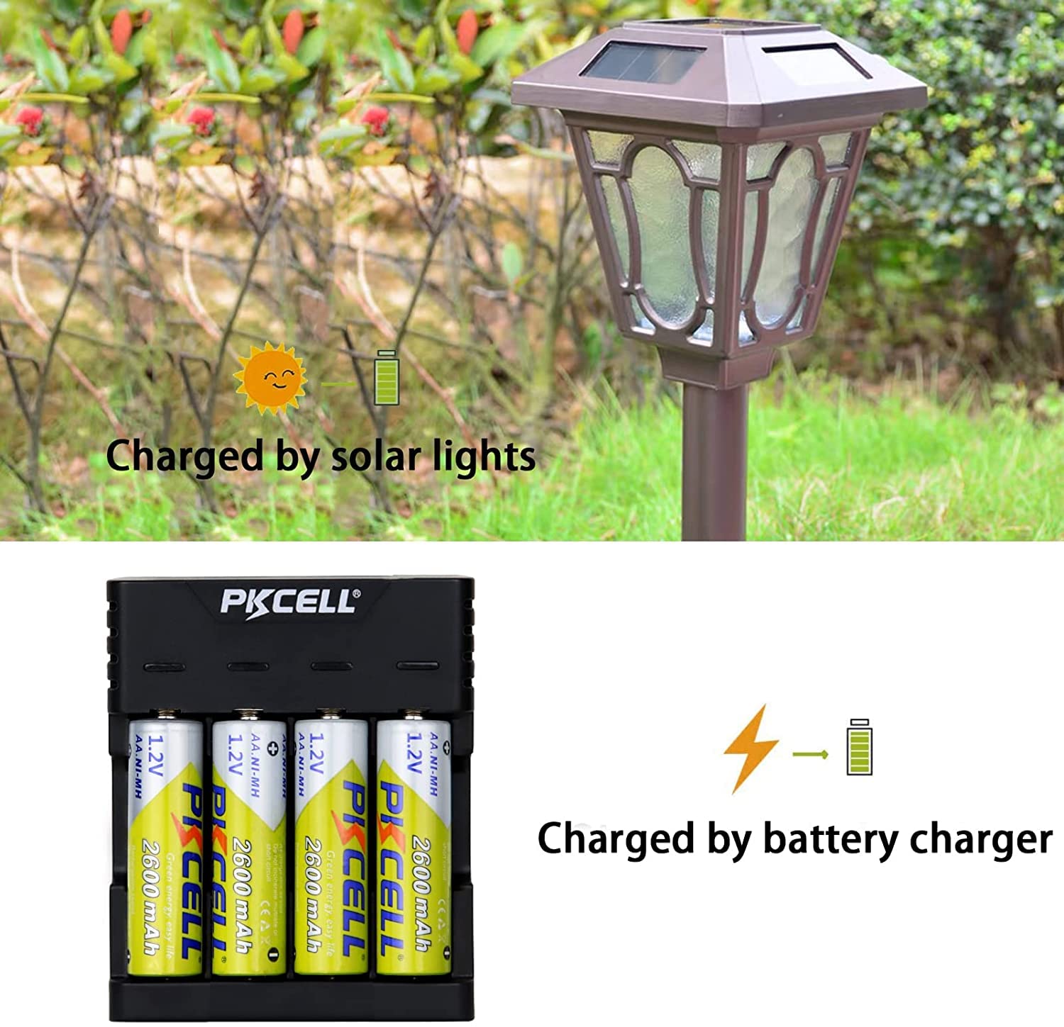 PKCELL Basics 4-Pack AA Rechargeable Batteries - 2600mAh High Capacity Ni-MH Battery with Pre-Charged for Digital Cameras, Flashlights, Toys & Electronics - 1.2V Long Lasting Power Supply