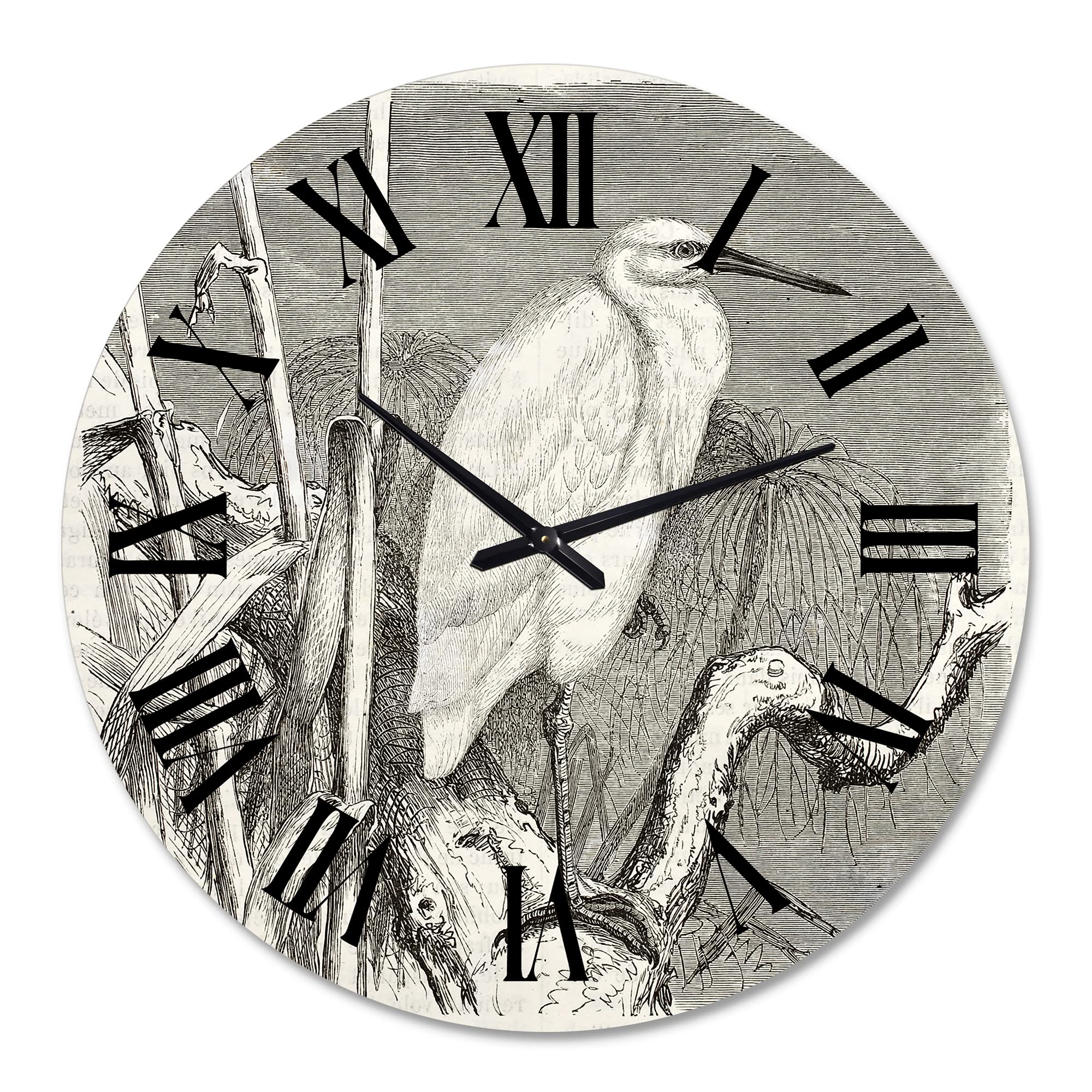 Farmhouse Wall Clock with Little Egret Bird Design - Large Rustic Nature-Inspired Wall Clock for Living Room, Kitchen, Bedroom Decor - Perfect for Home, Office & Country Style Interior