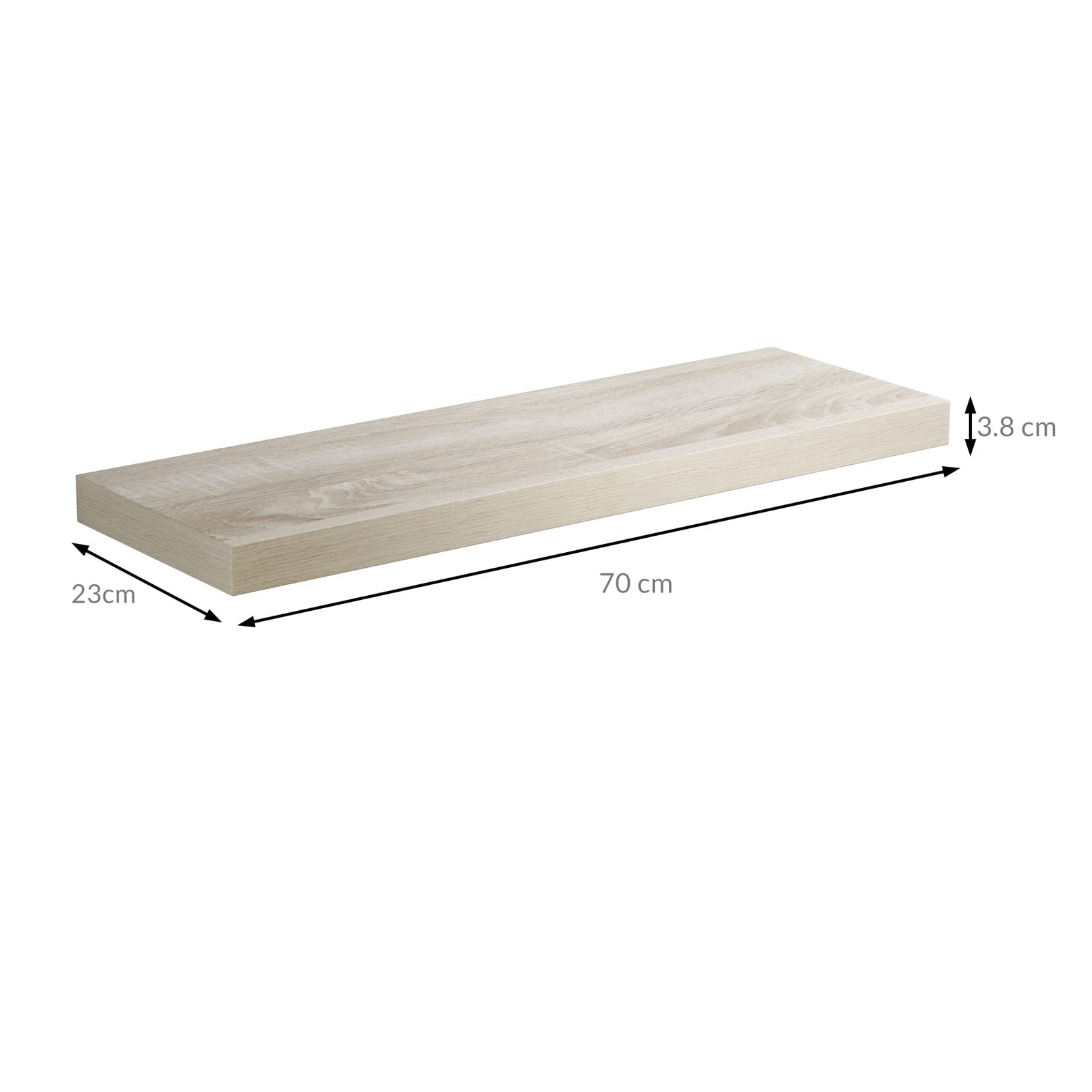 CASARIA® Set of 2 Floating Shelves 70cm x 23cm - Solid Oak Finish Wall Shelves with Brackets for Living Room, Kitchen, Bedroom & Office - 38mm Thick MDF Shelves with Hidden Wall Mounting & 15kg Weight Capacity - Perfect for Displaying Decor, Books & Storage