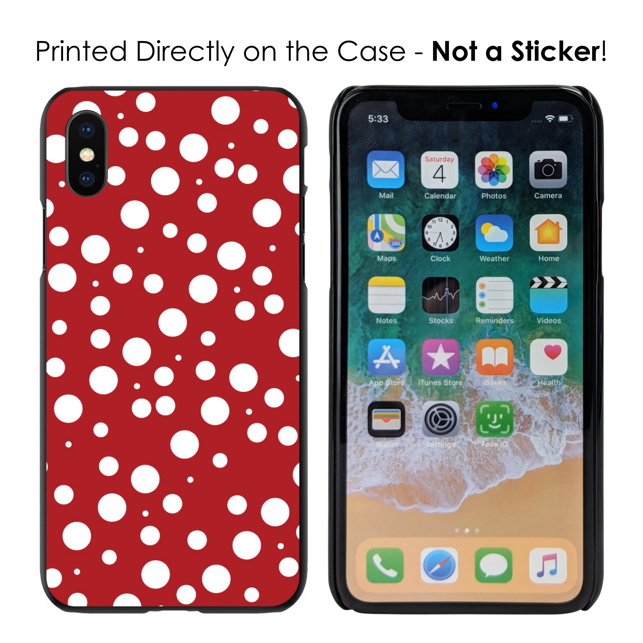 DistinctInk Ultra Slim Hard Plastic Case for iPhone XR (6.1 Inch) - Custom Black Cover with Red & White Polka Dot Bubbles Design - Perfect for Daily Protection and Stylish Look