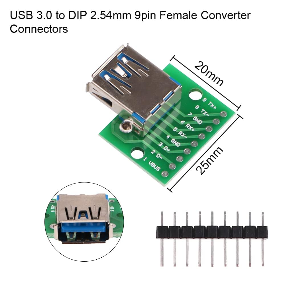 MakerHawk 6pcs USB to DIP Adapter Converter Kit - Mini USB Female, Micro USB Female, 2.54mm 4pin USB Male, USB 2.0/3.0 Female & Type B Square Interface to DIP PCB Breakout Board Module for DIY Electronics & Prototyping Projects