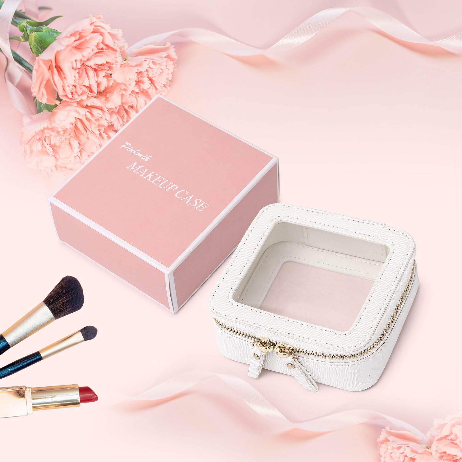 Clear Small Makeup Bag with Zipper - Mini Cosmetic Case & Toiletry Organizer for Women | Travel Essentials & Car Storage (White, MINI-1) | Perfect for Daily Use, Traveling, and On-the-Go Organization