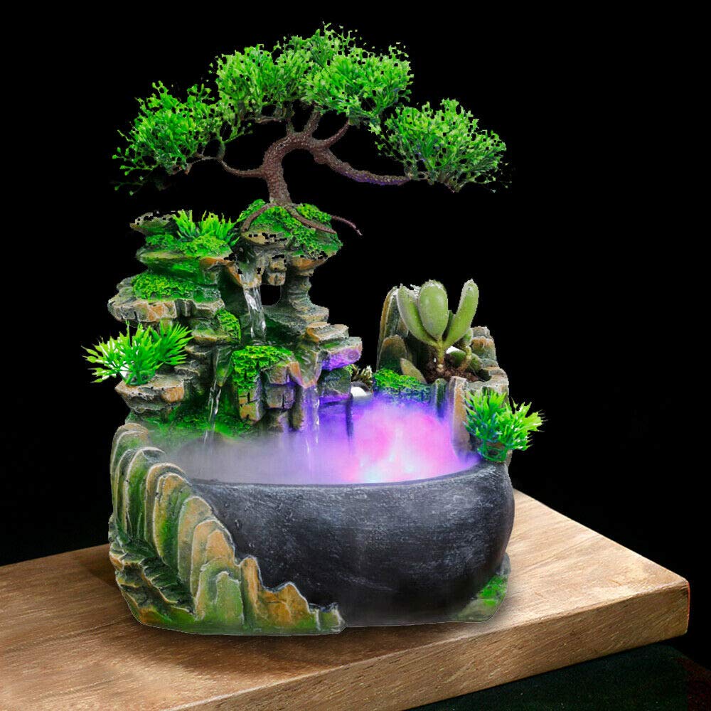 Chinese Style Rockery Water Fountain with LED Light - Feng Shui Desktop Waterfall Decor for Home, Office, Bedroom | Indoor Zen Water Feature, Relaxing Tabletop Fountain for Stress Relief & Meditation (Style 4)