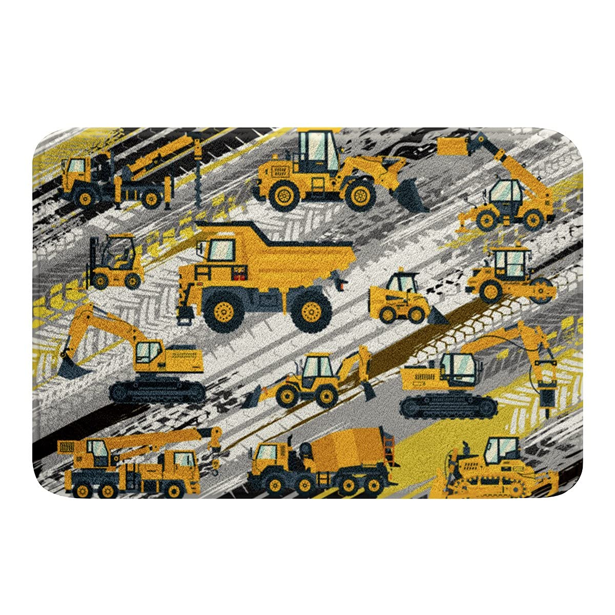 Non-Slip Construction Truck Bath Mat for Boys - 20x32 Inch Nursery Bathroom Rug with Excavator & Tractor Design - Perfect for Kids' Bathroom, Bedroom Decor & Entryway Safety
