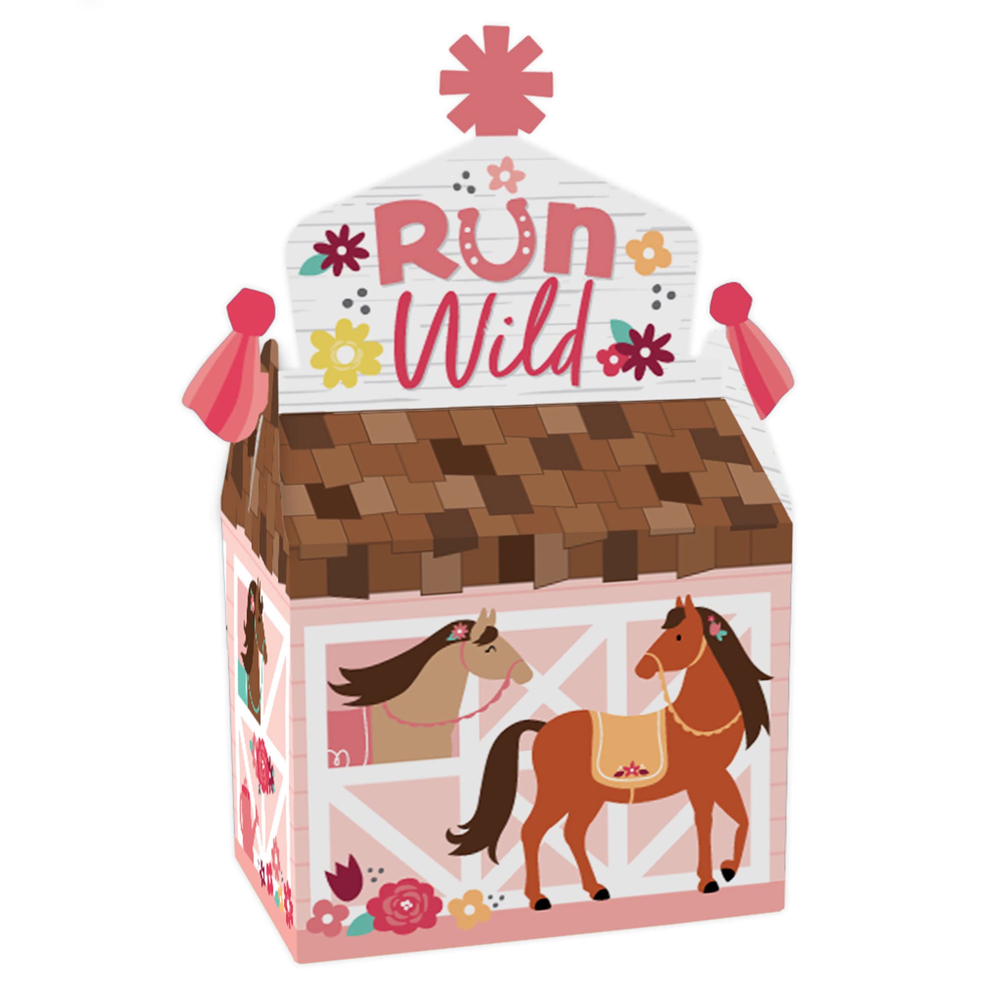 Run Wild Horses Treat Box Party Favors - Set of 12 Pony Themed Goodie Gable Boxes for Birthday Parties & Baby Showers - Perfect for Western Theme Events & Cowboy Decorations