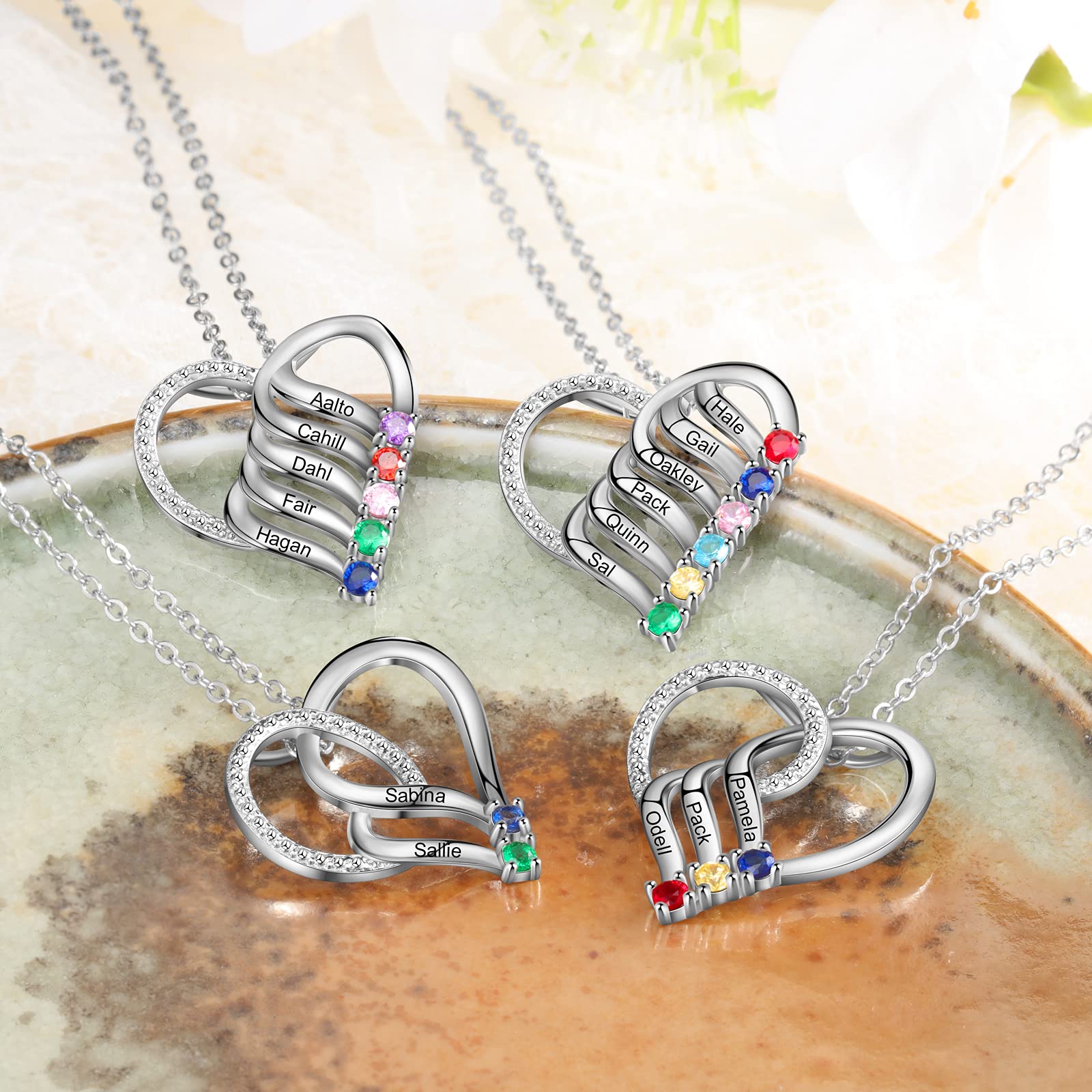 Personalized Mother's Necklace with Birthstones - Custom Name Pendant for Women | Birthday Gift for Mom & Daughter