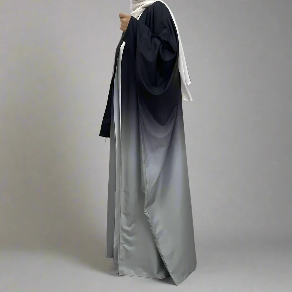 Gradient Color Changing Open Front Cardigan Abaya Dress for Muslim Women - Perfect for Prayer, Modest Fashion & Special Occasions