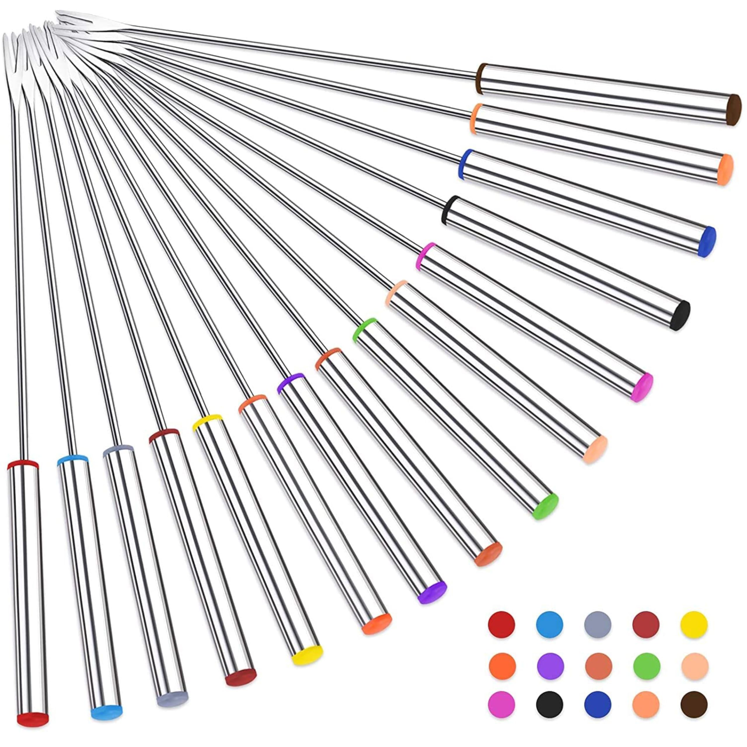 15-Piece 9.6 Inch Stainless Steel Fondue Forks Set with Heat-Resistant Handles - Perfect for Chocolate, Cheese, Marshmallows, Meat Roasting & Dessert Parties