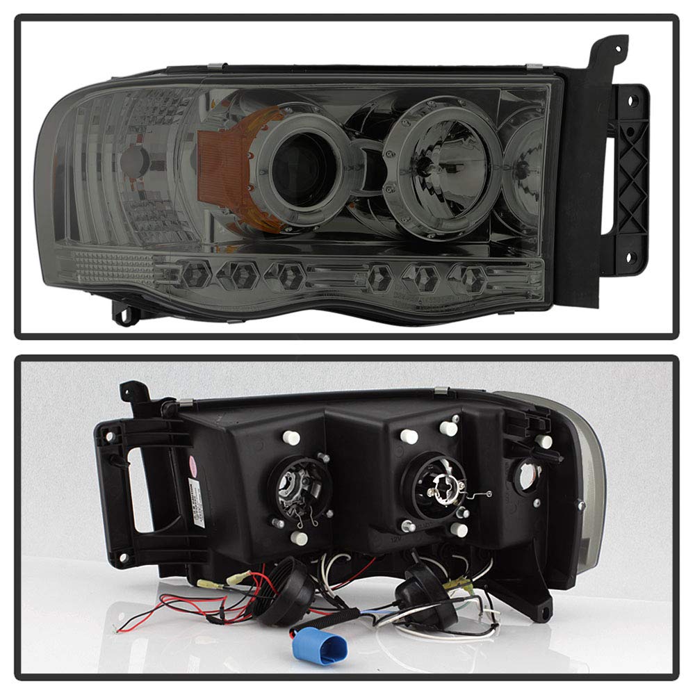 ACANII LED Halo Ring Projector Headlights for 2002-2005 Dodge Ram 1500/2500/3500 - Smoked Lens Headlamp Assembly Pair - Upgrade Your Truck Lighting for Night Driving & Off-Road Adventures