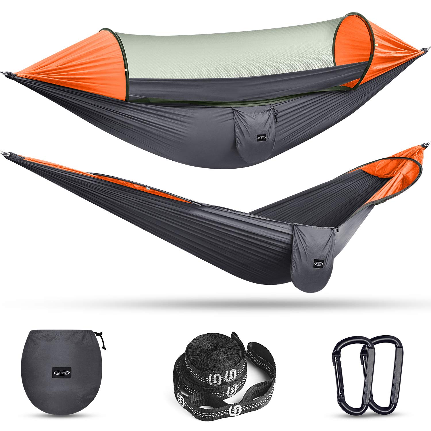 G4Free 2-Person Camping Hammock with Mosquito Net - Lightweight Parachute Hammock with Tree Straps for Backpacking, Hiking & Backyard Relaxation - Perfect for Outdoor Adventures and Family Camping Trips