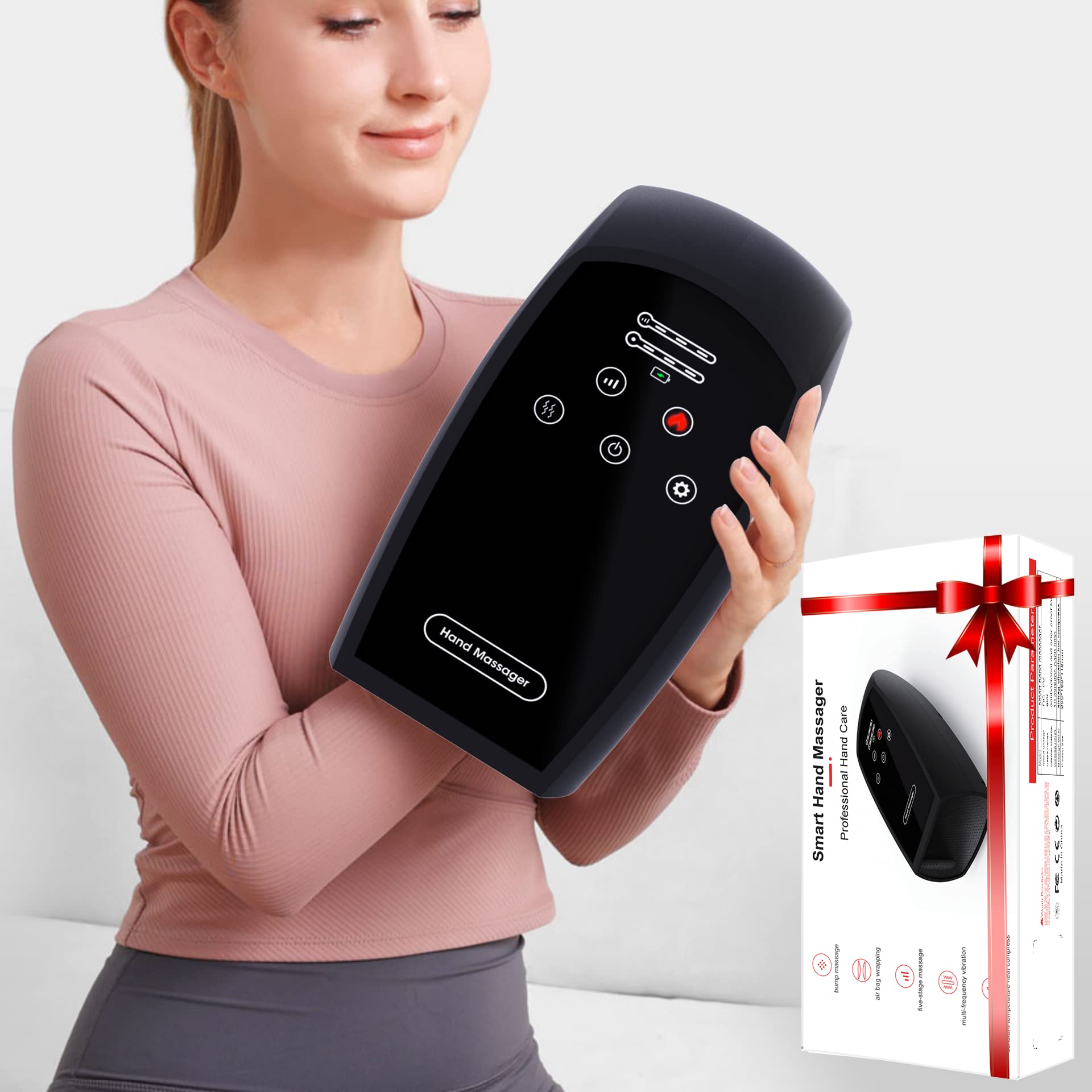 Hand Massager with Heat - Perfect Birthday Gifts for Women, Men, Mom, Dad & Teen Girls - Relaxing Black Massage Device for Home, Office & Travel Use