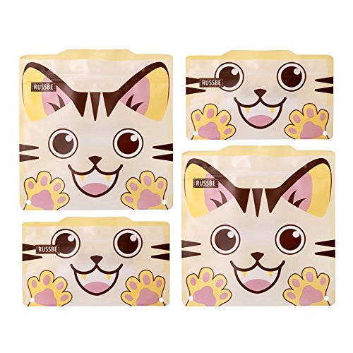 Eco-Friendly Reusable Snack & Sandwich Bags Set of 4 - Cat Design | BPA-Free Food Storage for School, Work & Picnics | Sustainable Alternative to Plastic Bags