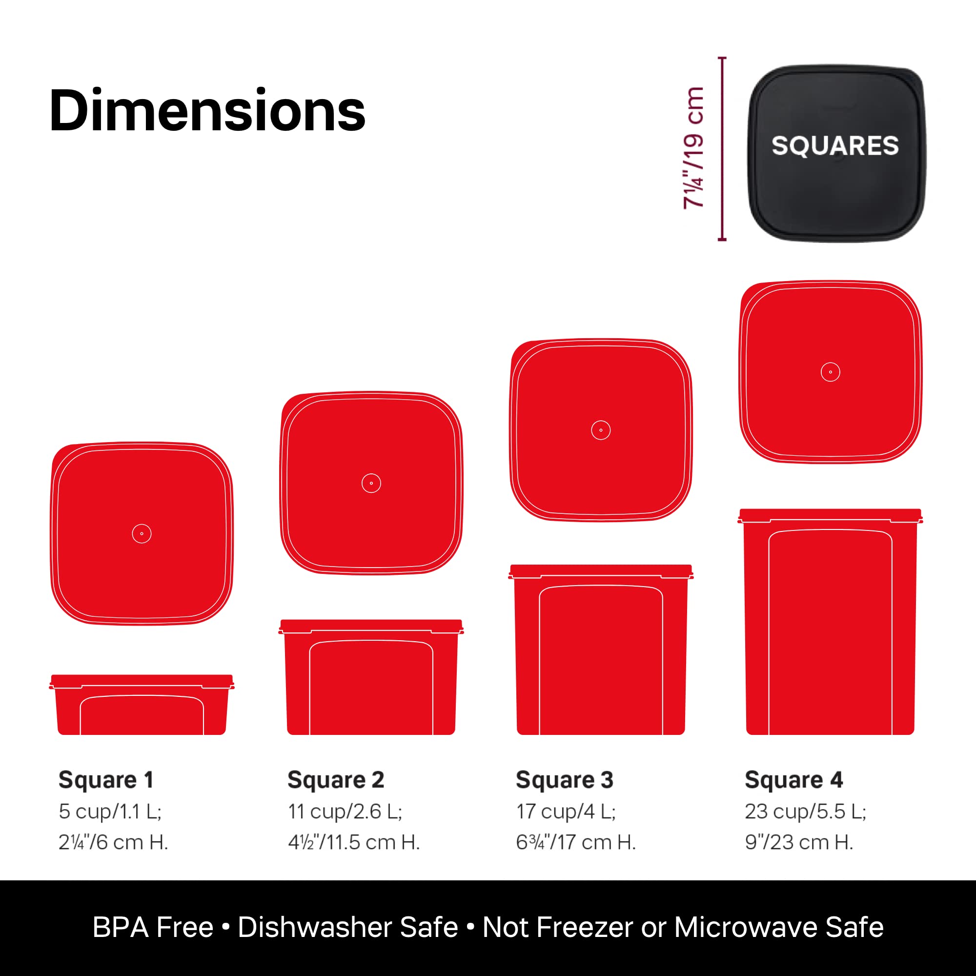Tupperware Modular Mates Square Food Storage Containers Set - 4-Piece Airtight BPA-Free Kitchen Organizers (5,11,17,23 Cup) with Lids - Dishwasher Safe for Flour, Sugar, Cereal & Pantry Organization