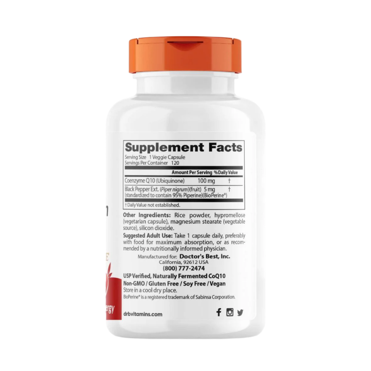 Doctor's Best High Absorption CoQ10 100mg with BioPerine - 120 Vegetarian Capsules - Supports Heart Health & Energy - Perfect for Adults Seeking Antioxidant & Cellular Energy Support