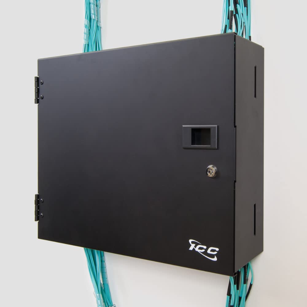 ICC 4-Slot LGX Compatible Fiber Optic Wall Mount Enclosure - Holds Up to 96 Fibers for Secure Cable Management | Ideal for Data Centers, Telecom Rooms & Network Installations