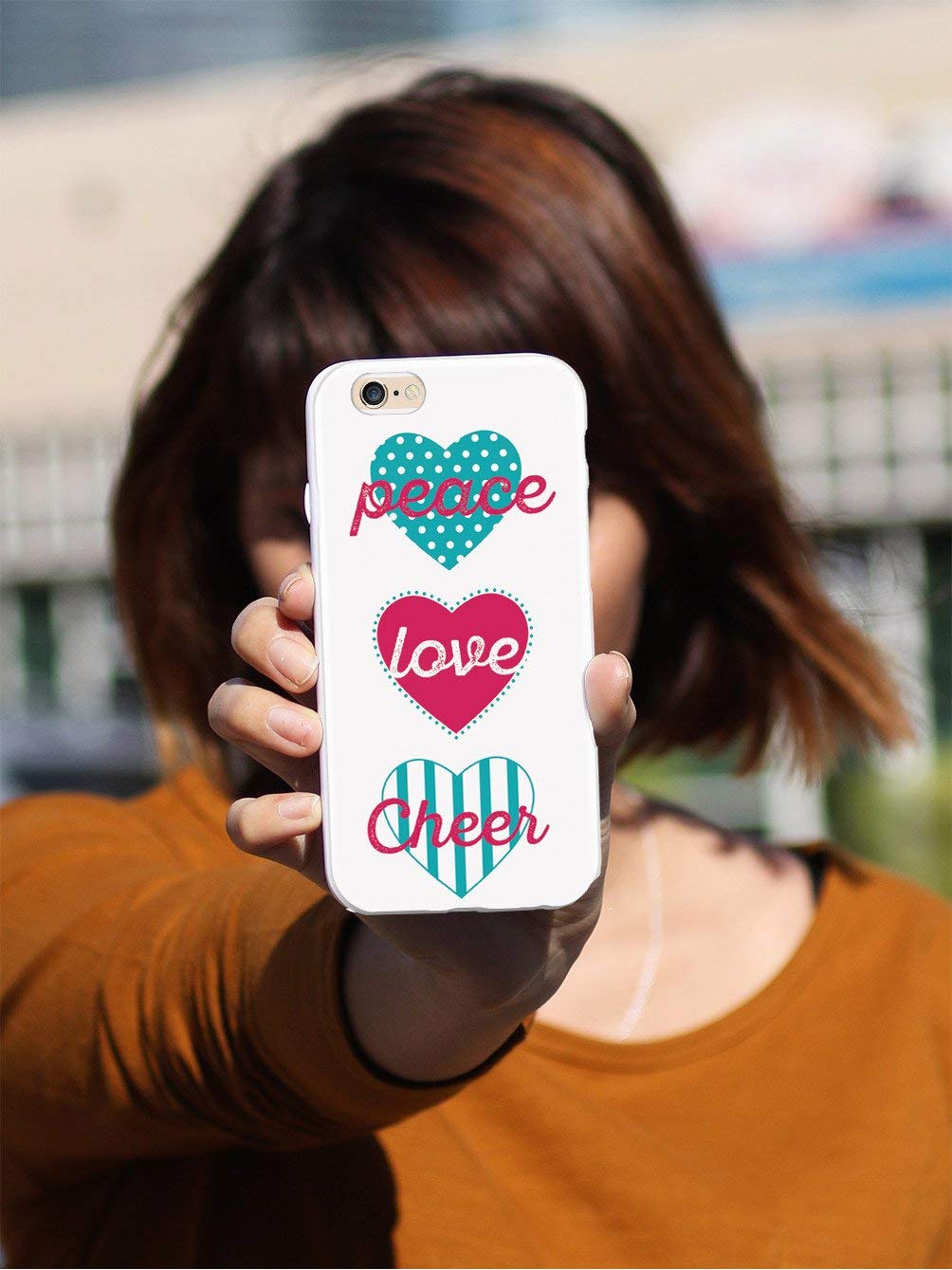 Inspired Cases - Premium 3D Textured Protective Phone Case Compatible with Apple iPhone XR - Shockproof & Anti-Scratch Cover (Peace Love Cheer Design) - Perfect for Daily Use, Travel & Outdoor Activities