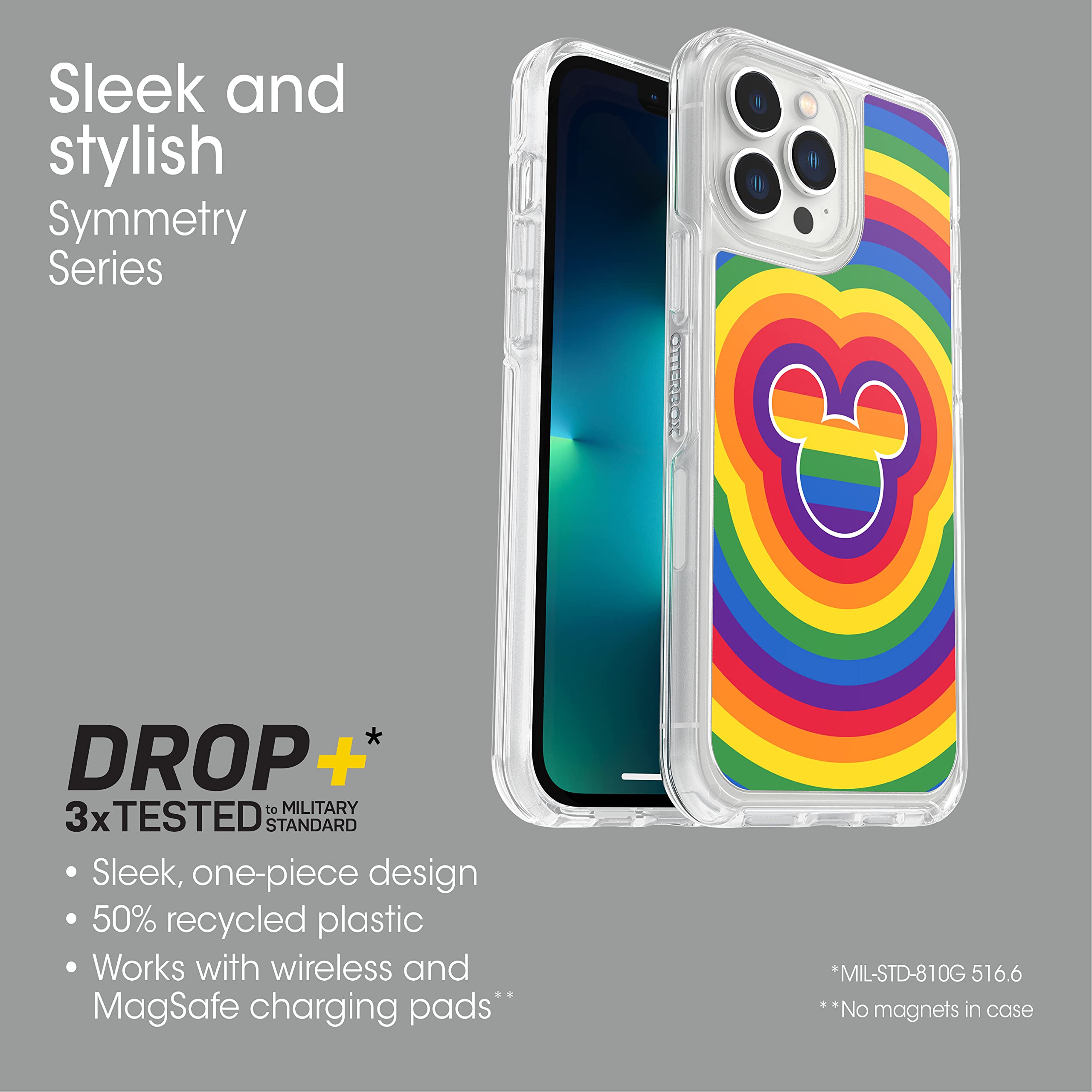 OtterBox SYMMETRY SERIES Clear Protective Case for iPhone 13 Pro Max & iPhone 12 Pro Max - Disney Pride Edition | Slim Fit, Shockproof Cover | Perfect for Everyday Use, Travel & Outdoor Activities