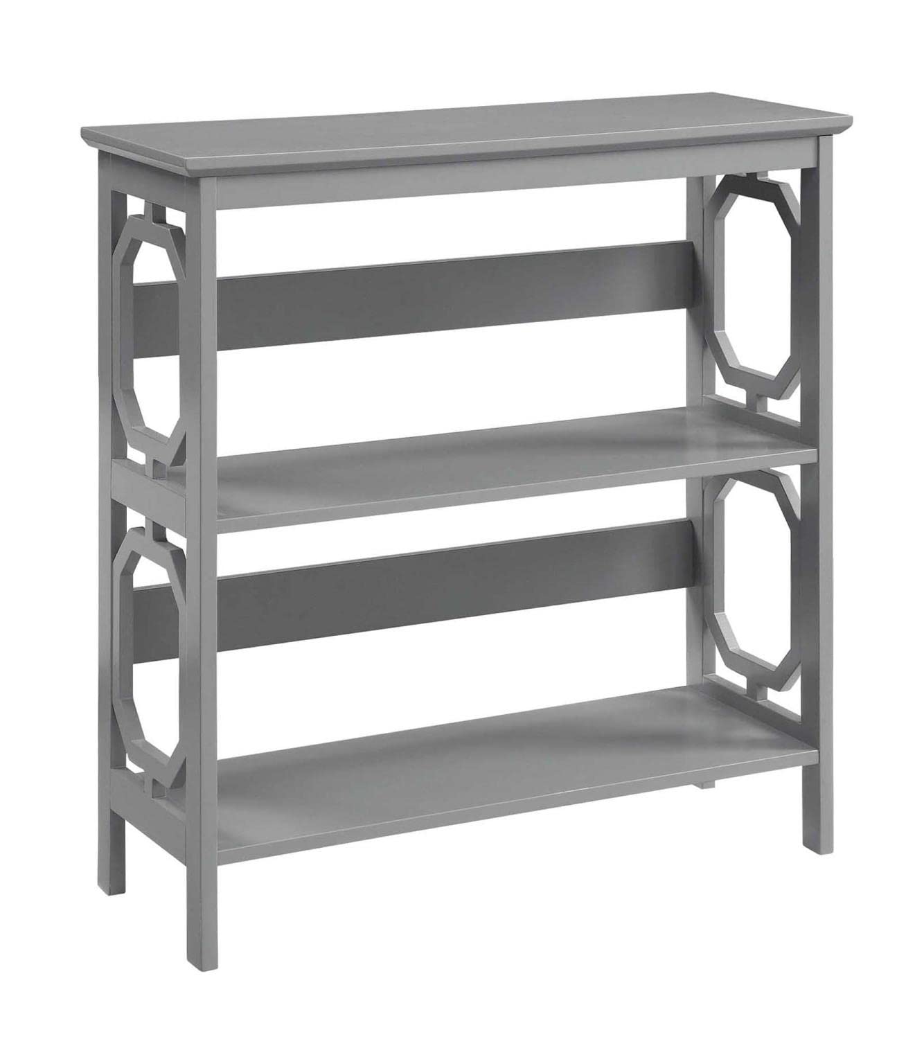 Convenience Concepts Omega 3-Tier Bookcase in Gray - Stylish Storage Shelf for Living Room, Bedroom, or Office Organization