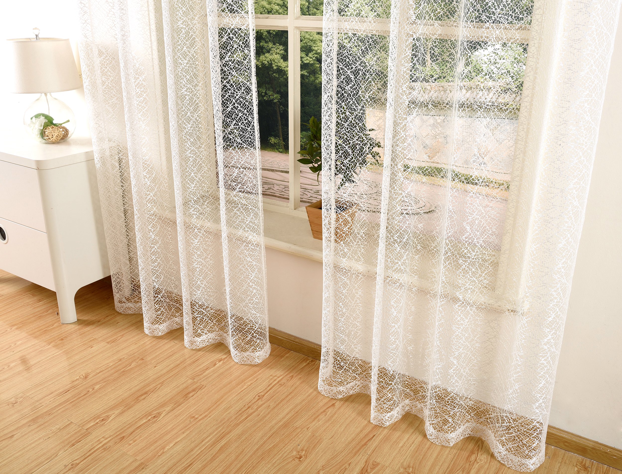 Mesh Net Curtain with Eyelets - Transparent Plain Polyester Decorative Window Drape 96x55 Inches (245x140cm) - Natural Sheer Voile for Living Room, Bedroom & Kitchen Privacy