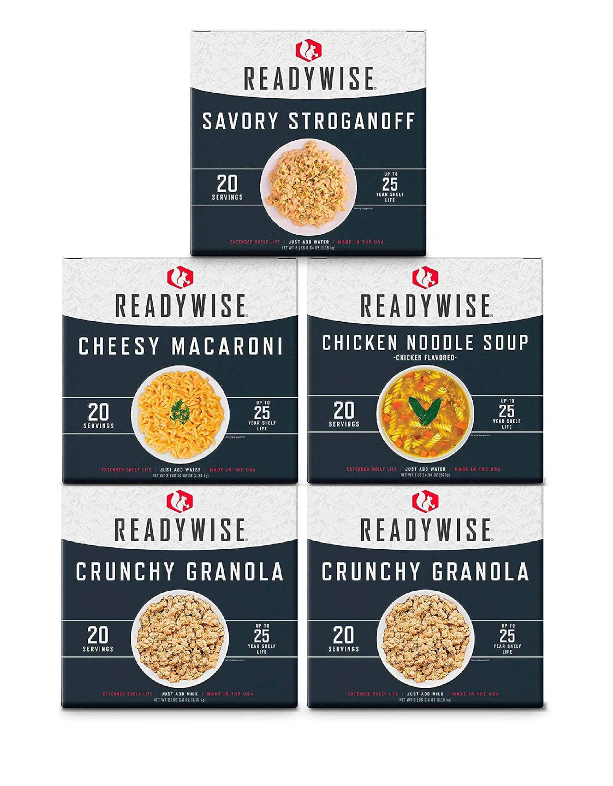 READYWISE Breakfast & Entrée Box Kit - 100 Servings, 5 Boxes Freeze Dried Food for Emergency Preparedness, Camping & Hiking | Long Shelf Life MRE Meals (25 Years) | Perfect for Outdoor Adventures, Disaster Survival & Food Storage