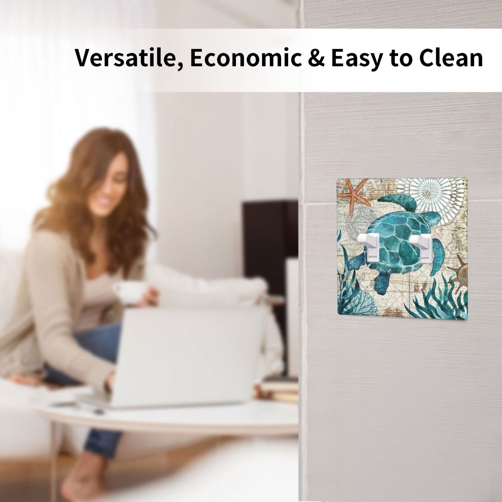 Sea Turtle Double Toggle Light Switch Plate Cover - Ocean Themed Wall Decor for Home, Office & School - Perfect for Beach House, Kids Room & Coastal Decor