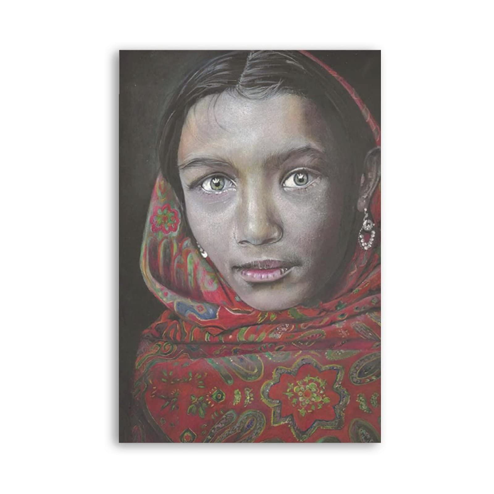 Afghan Woman Oil Painting Art Poster - 20x30 Inch (50x75cm) Canvas Wall Art Decor for Living Room, Bedroom & Office - Unframed Modern Home Decor Print