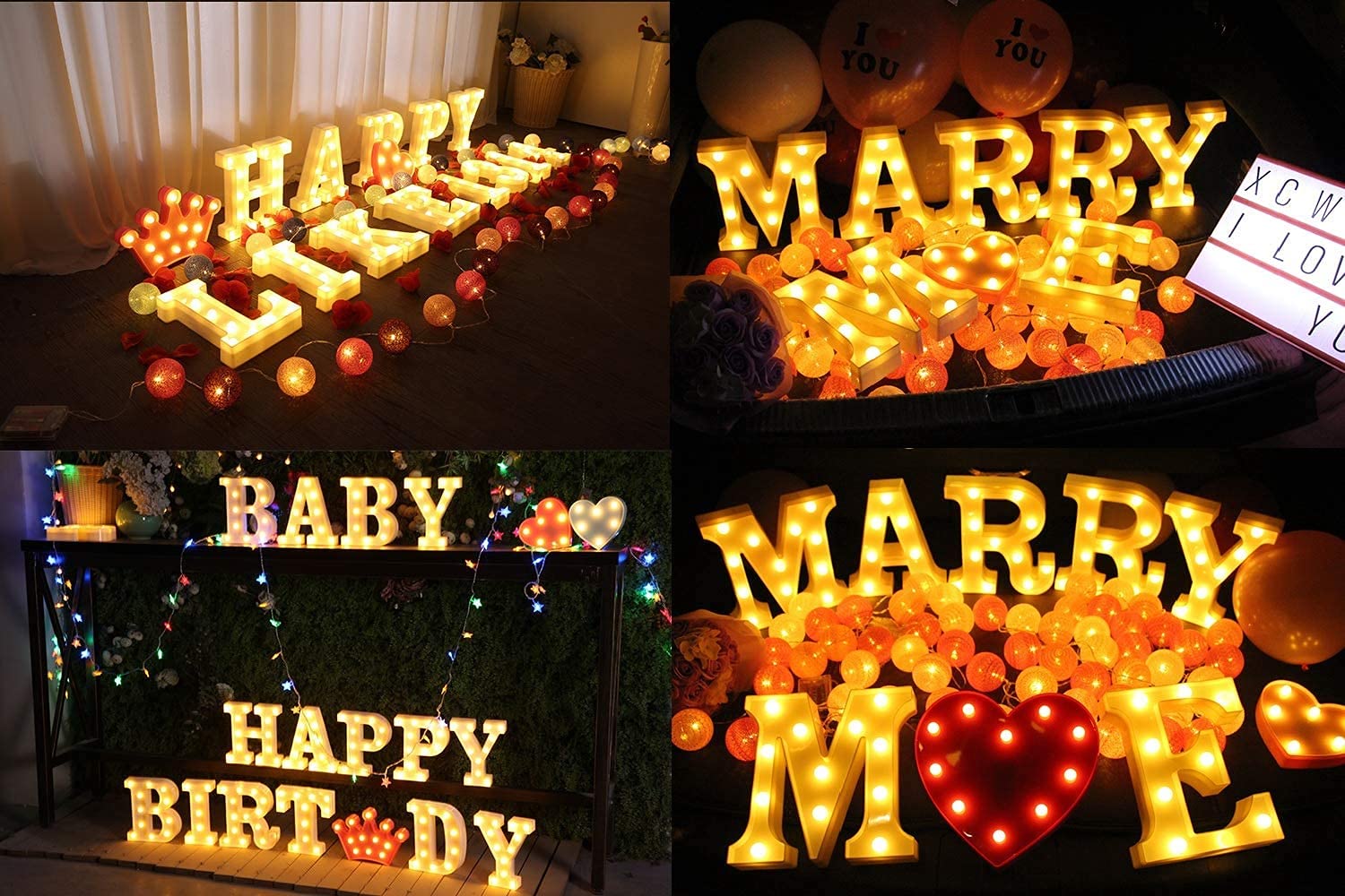 LED Alphabet Letter Lights - Plastic Marquee Table Lamps for Home Decor, Birthday & Wedding Party Lighting - Wall Hanging Word Symbols for Everyday Use in Bedroom, Living Room and Nursery