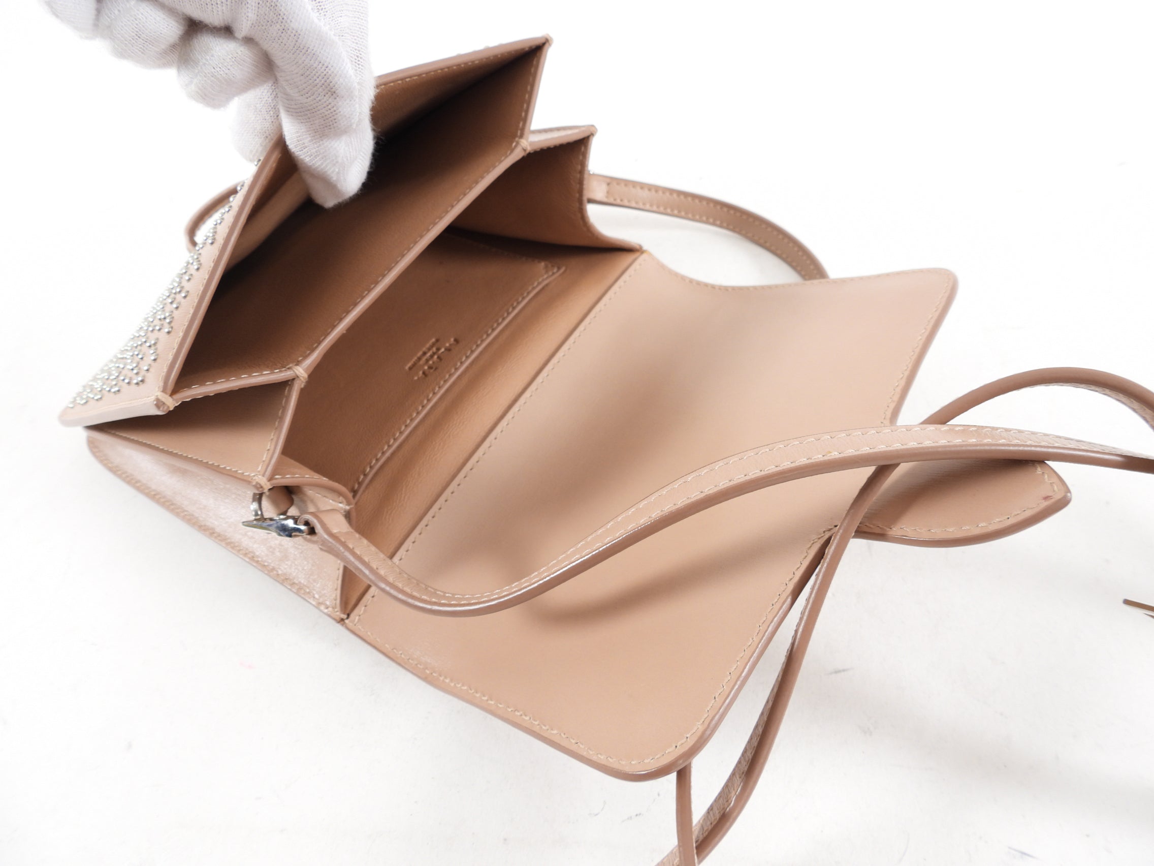 Alaia Small Stud Nude Leather Crossbody Bag for Women - Stylish Shoulder Purse with Gold Accents, Perfect for Date Night, Parties & Everyday Use