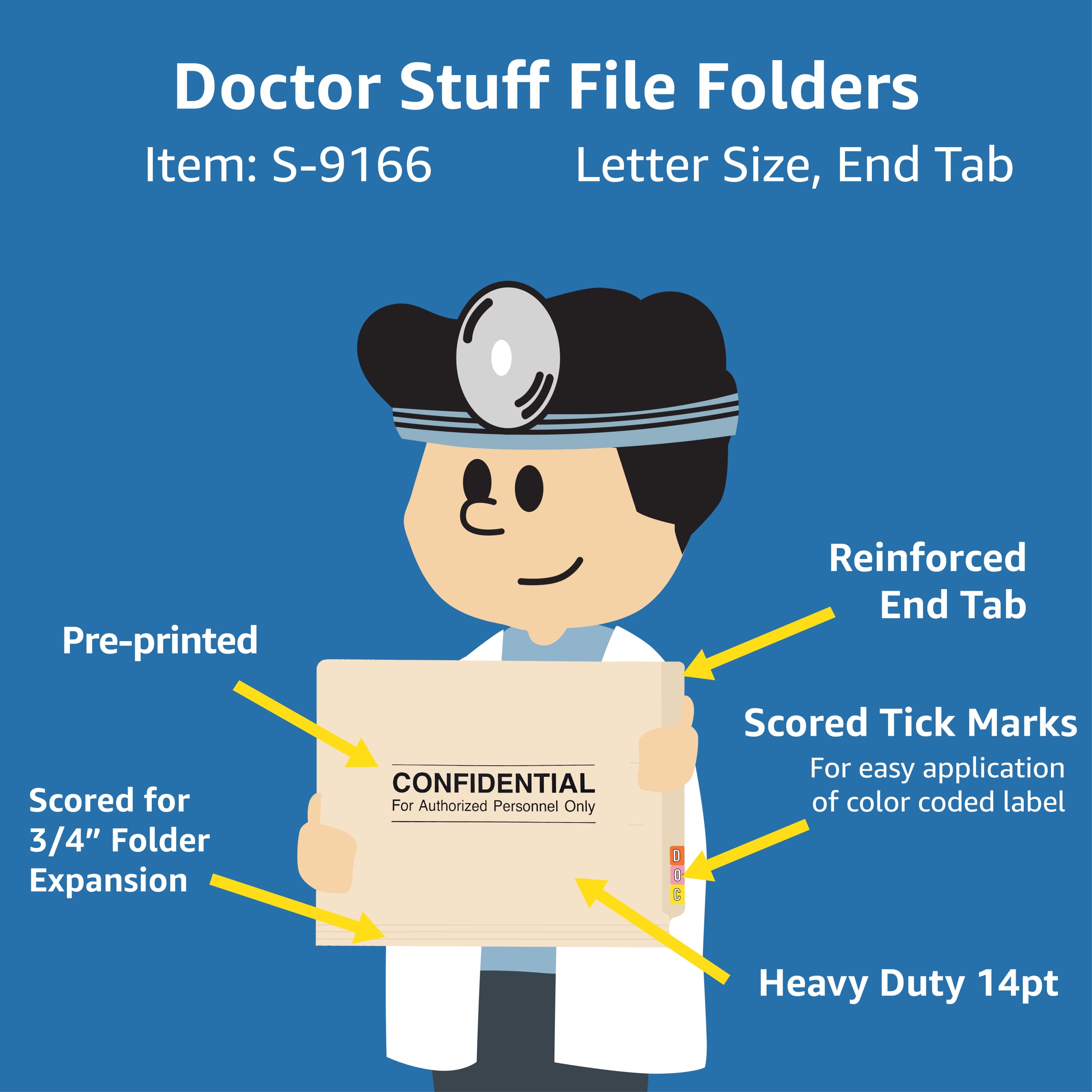250-Count Manila File Folders Letter Size - Reinforced End Tab with 'Confidential' Print, 2