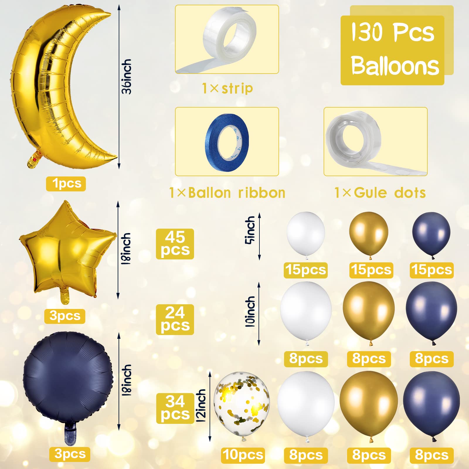 110 Pcs Navy Blue Balloon Garland Kit - Sky Night Moon Star Theme Party Decorations with 36