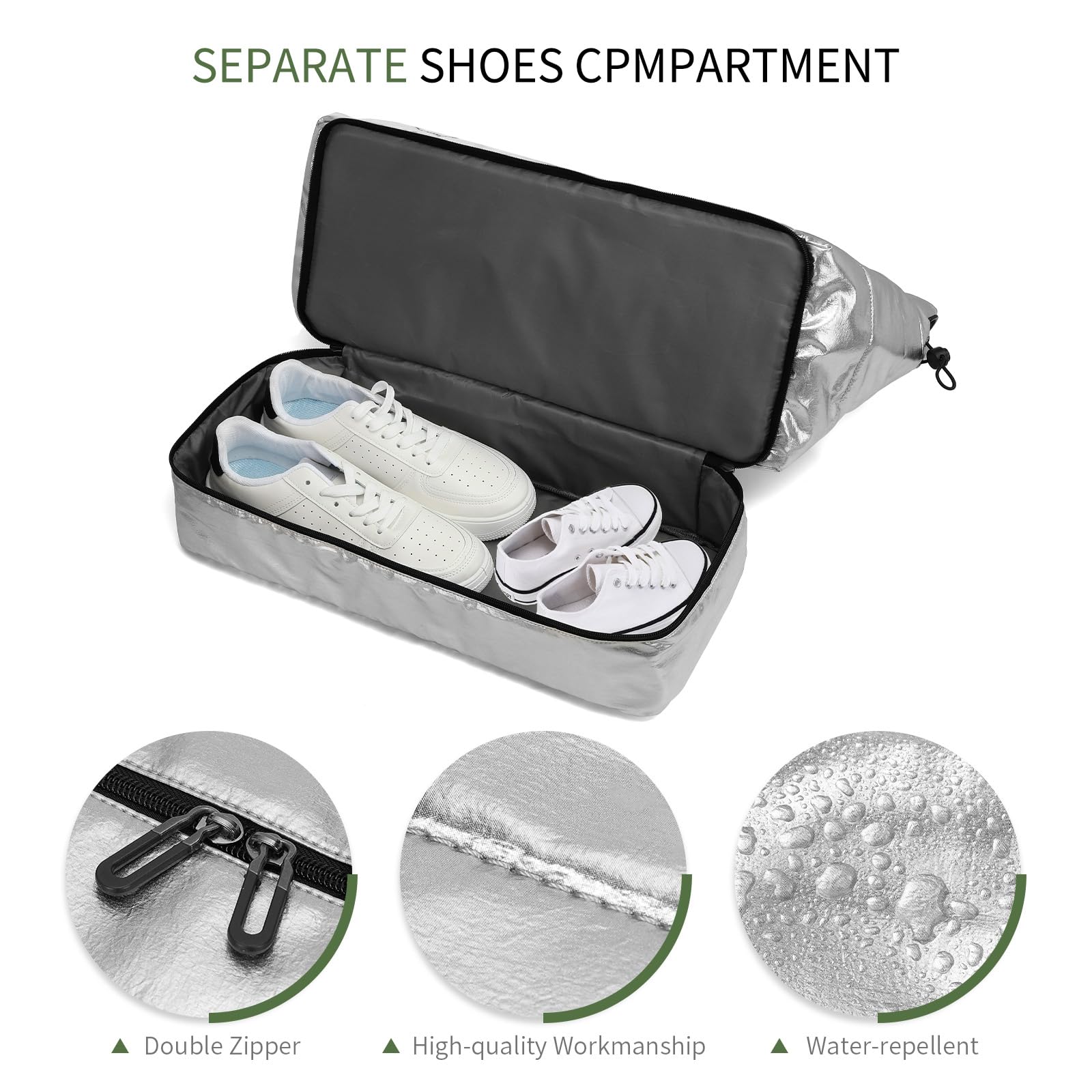 Women's 50L Large Travel Duffel Bag with Shoe Compartment - Waterproof Gym Bag & Weekender Overnight Bag for Women (Silver) - Perfect for Gym, Travel, Sports & Weekend Getaways
