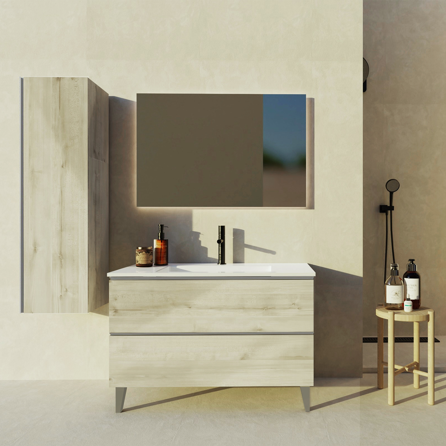 Granada Single Vanity with 2 Drawers and Basin - Modern Bathroom Sink Cabinet for Small Spaces, Perfect for Apartments and Powder Rooms
