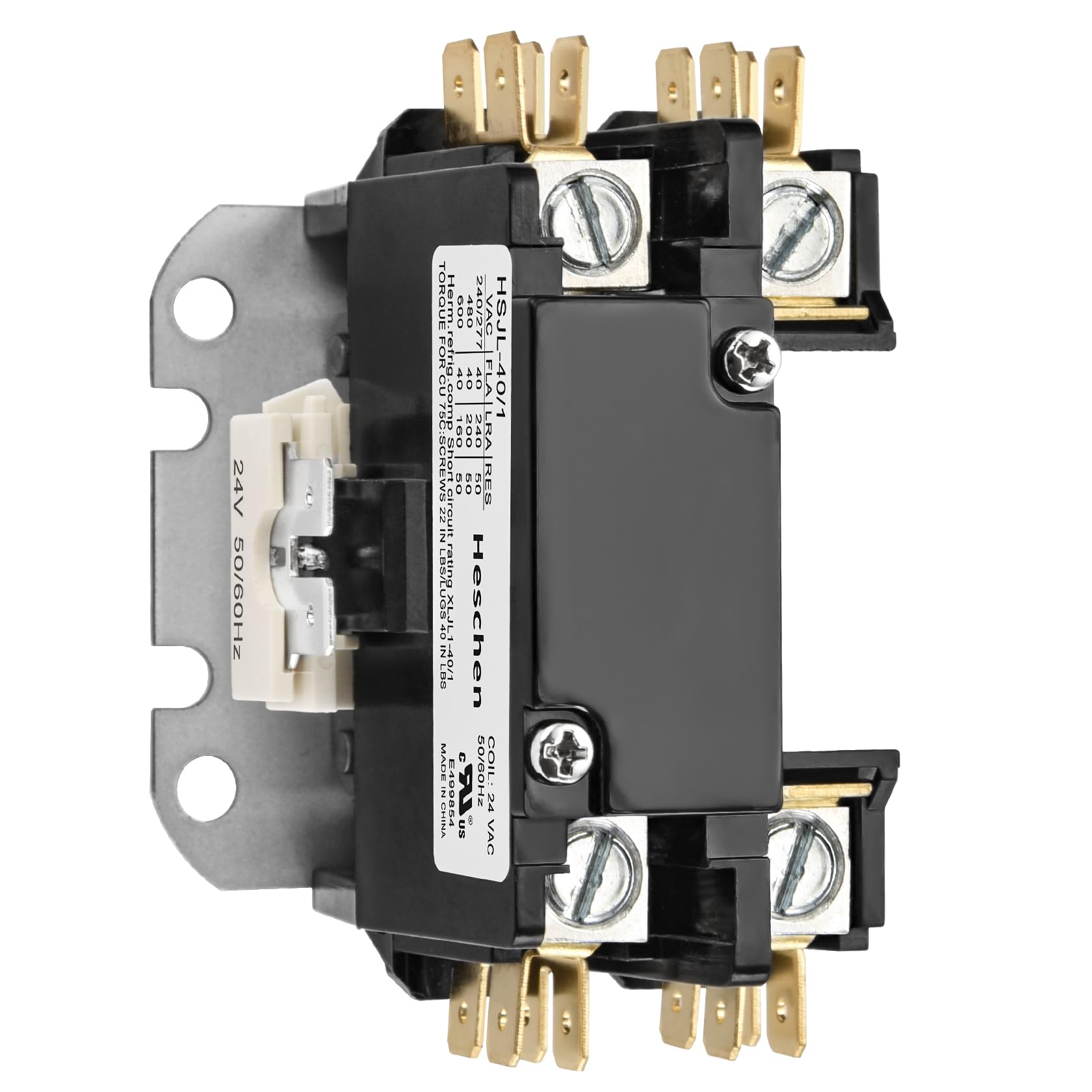 HVAC Motor Contactor HSJL-40/1 - 1 Pole 40A 24VAC 50/60Hz Coil - UL Listed for Air Conditioner, Heat Pump & Refrigeration Systems - Perfect for Commercial & Residential HVAC Maintenance