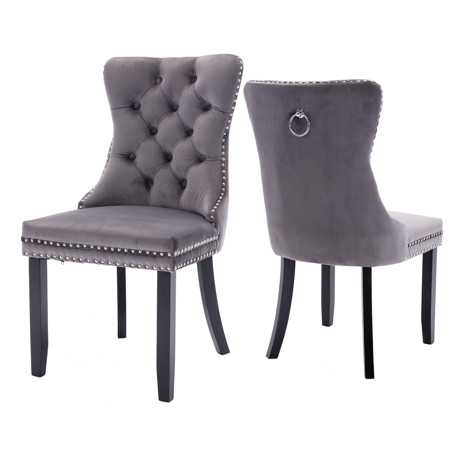 Virabit Tufted Velvet Dining Chairs Set of 2 - Upholstered Kitchen Chairs with Nailhead Trim & Solid Wood Legs - Elegant Grey Accent Chairs for Dining Room, Bedroom or Home Office Decor