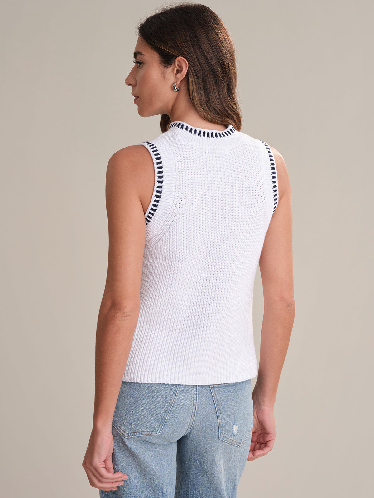 Demi Contrast Tipping Cable Tank Top - Women's Fashion Sleeveless Shirt for Casual Wear & Summer Outfits