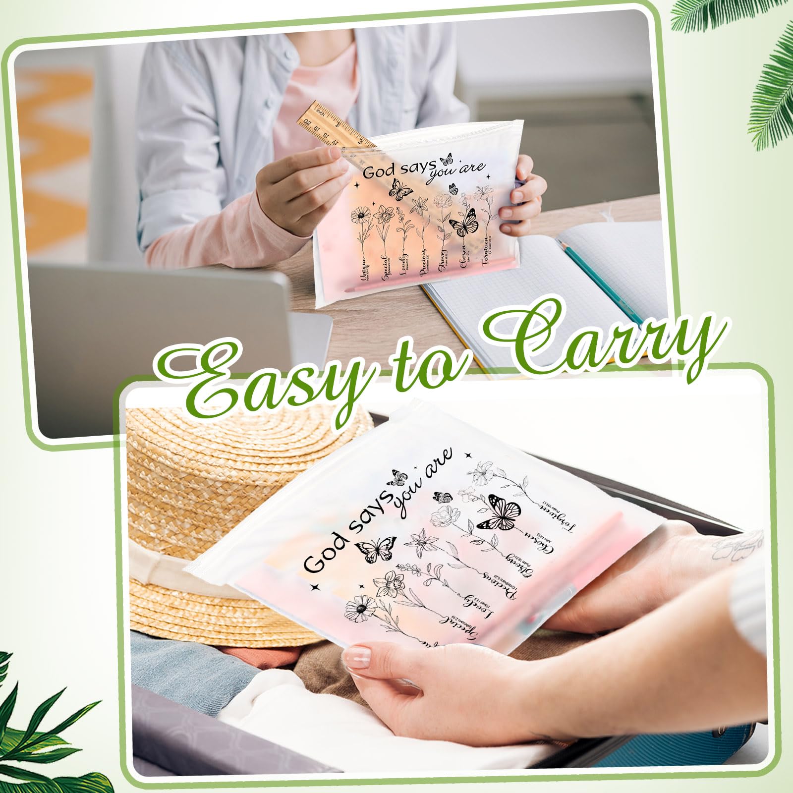 50 Pcs Inspirational Cosmetic Bags for Women - EVA Zippered Makeup Pouches with 