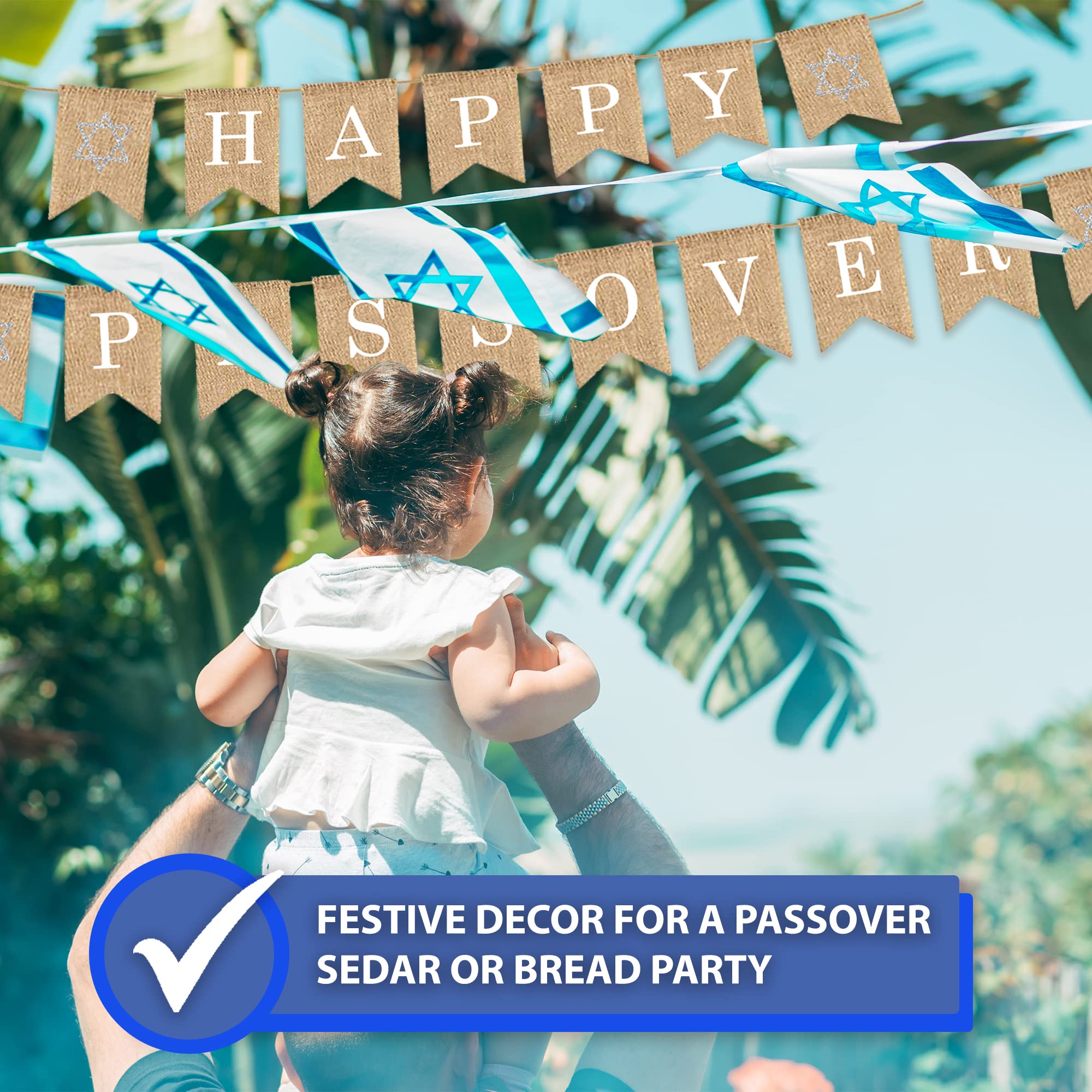 Mandala Crafts Happy Passover Burlap Banner - Jewish Holiday Decor for Fireplace, Mantel & Home - Passover Garland Sign for Celebrations & Festive Gatherings