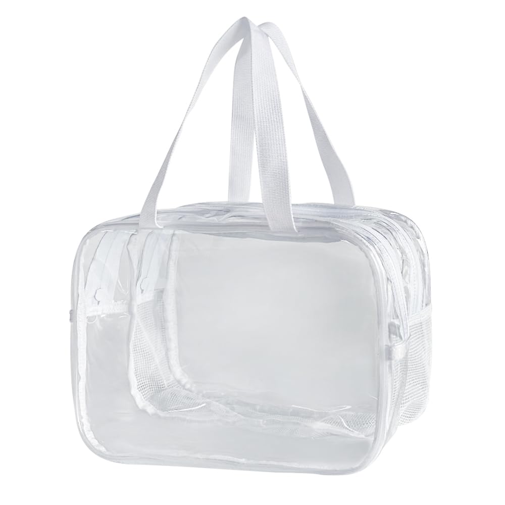 ONEART Clear PVC Makeup Bag for Women - Waterproof Cosmetic Organizer, Travel Toiletry Storage Case, Transparent Beauty Wash Bag (White) - Perfect for Travel, Gym, and Daily Beauty Essentials