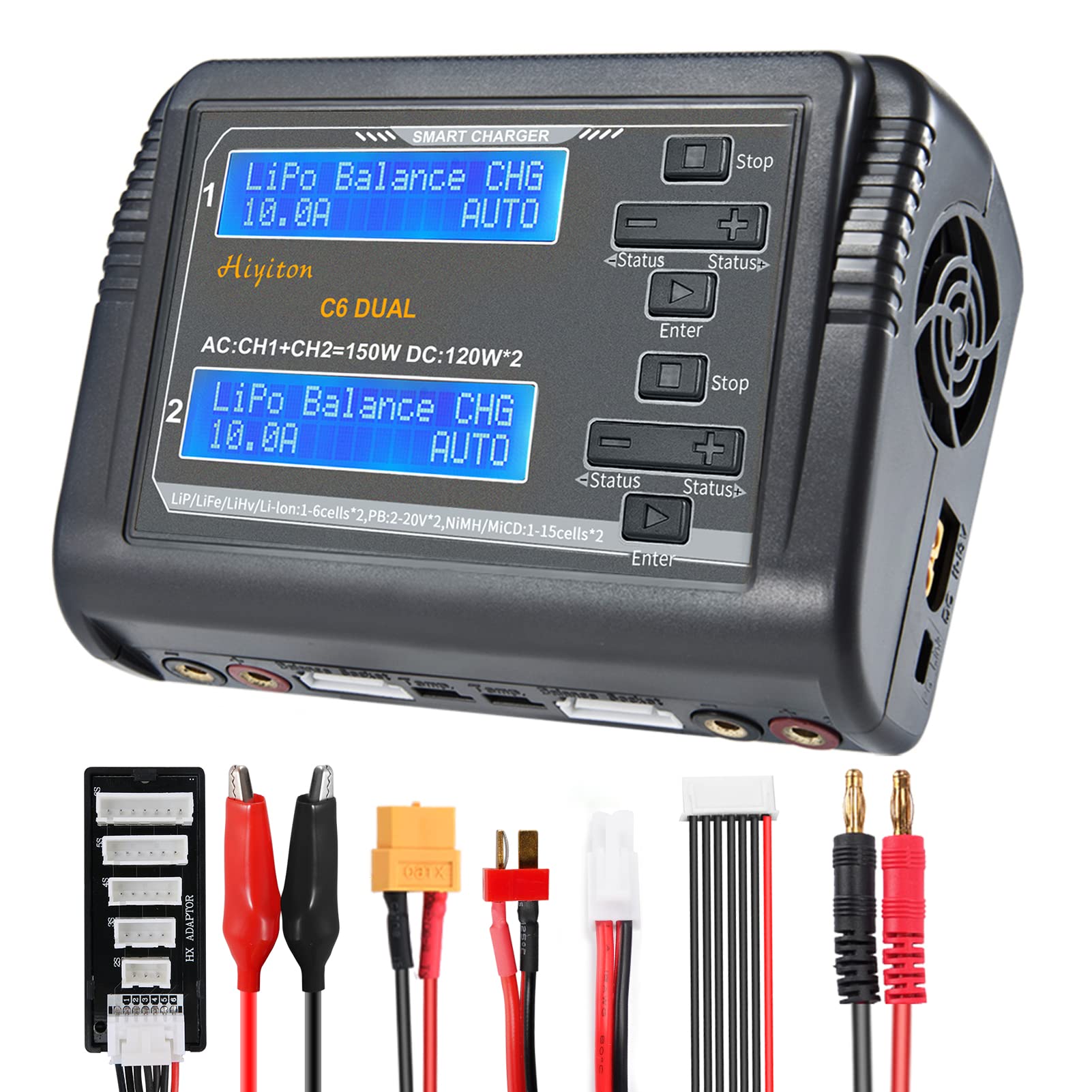 Dual Port 240W 10A RC Lipo Battery Balance Charger Discharger for Lipo/Li-ion/LiFe/LiHV/NiCd/NiMH/PB Smart Batteries - LCD Display, AC 150W DC 240W - Perfect for RC Cars, Drones, Airplanes, and Hobby Charging