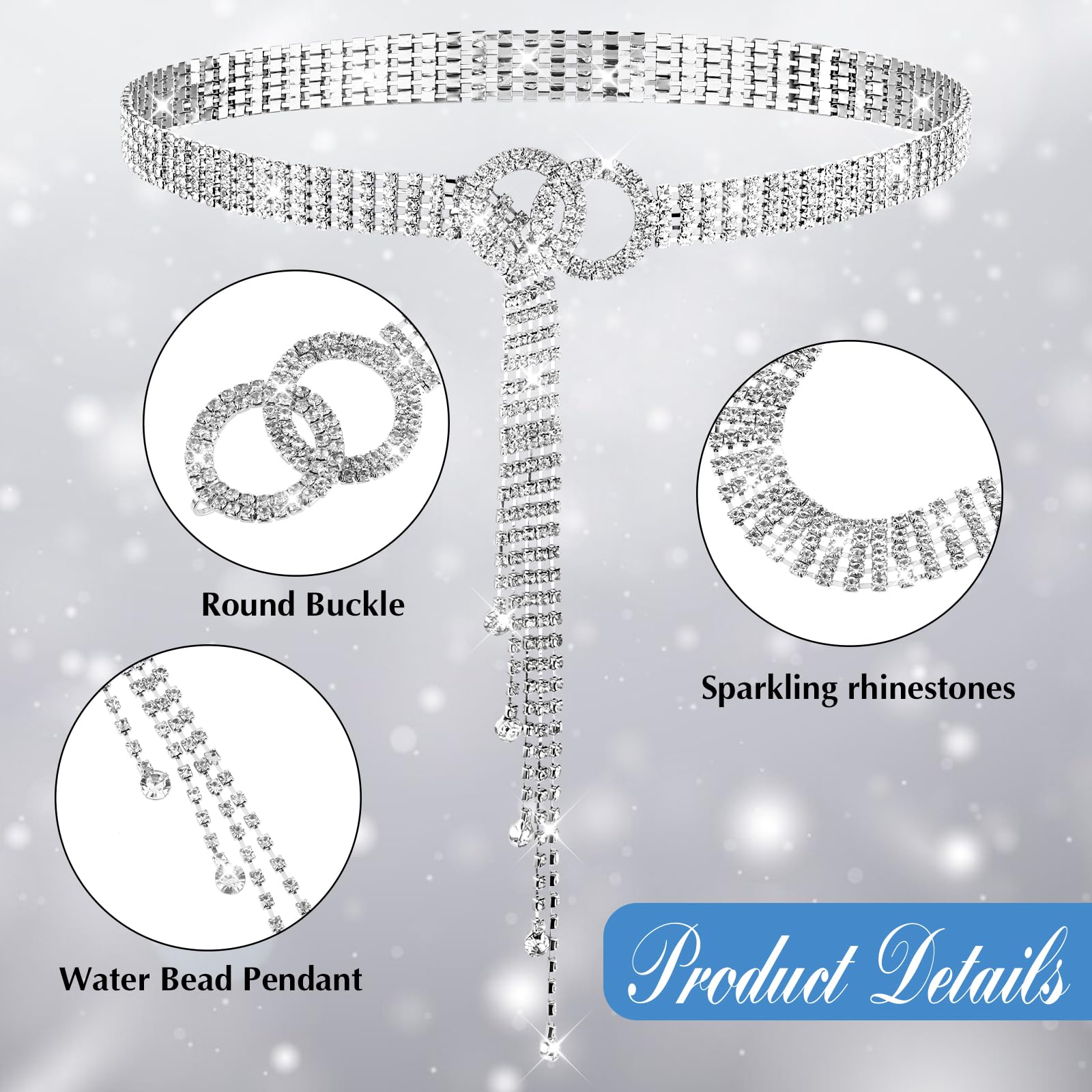 Sparkly Rhinestone Waist Belt for Women - Adjustable Crystal Waist Chain with O-Ring Design for Jeans, Dresses & Evening Wear | Perfect for Parties, Weddings & Night Out