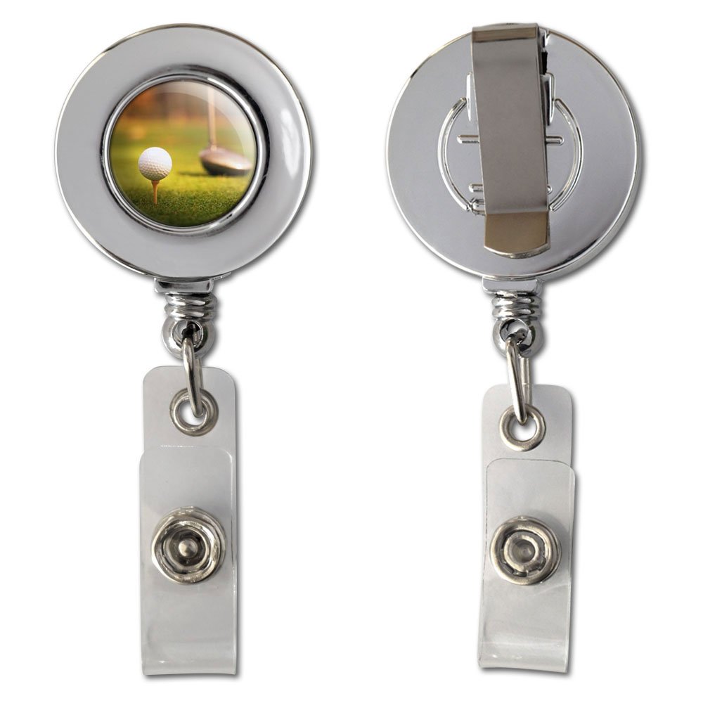 Premium Golf Ball Marker & Retractable ID Badge Reel - Chrome Plated Clip for Golf Accessories, Office Security, and Event Credentials