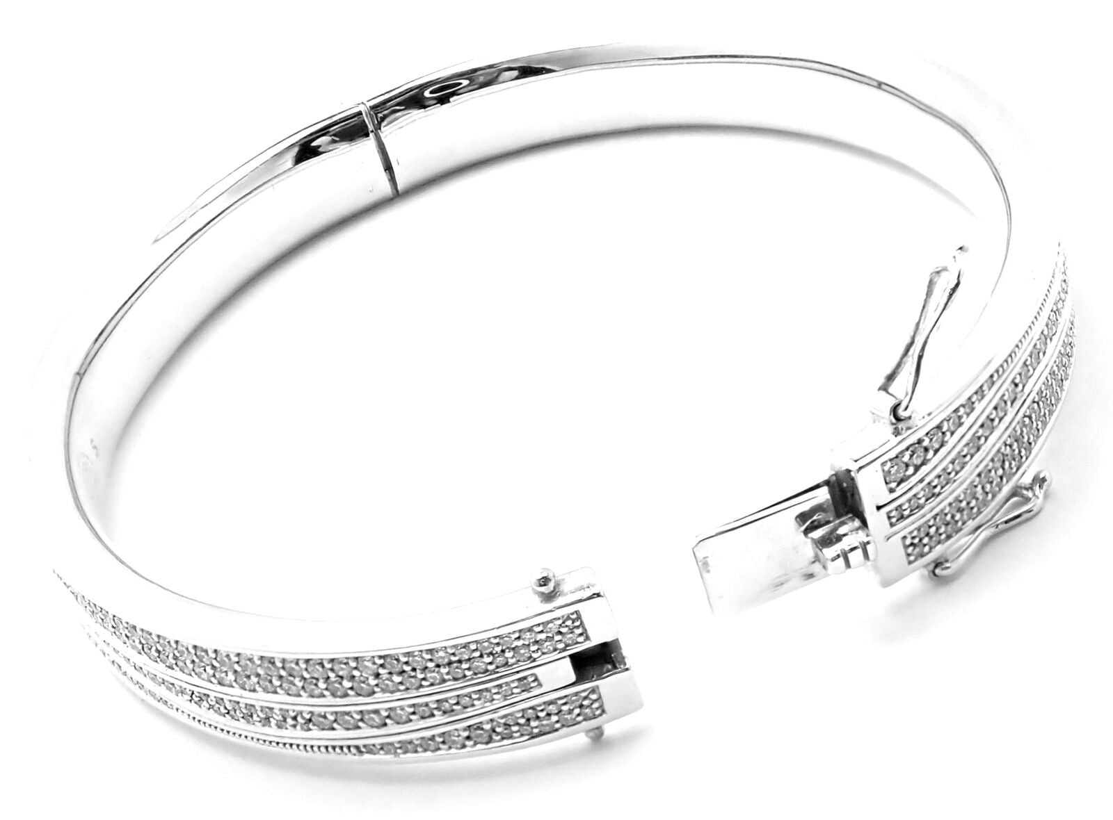 Authentic Georg Jensen Fusion 18k White Gold Pave Diamond Bangle Bracelet - Luxury Jewelry for Women, Perfect for Weddings & Special Occasions