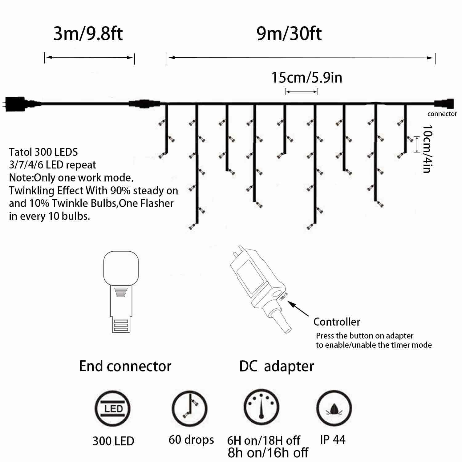 YASENN 29.5FT LED Icicle Christmas Lights - Twinkling Blue & Cool White Strobe Lights for Indoor/Outdoor Holiday Decor - Perfect for Roof Eaves, Walls, Windows and Christmas Tree Decorations